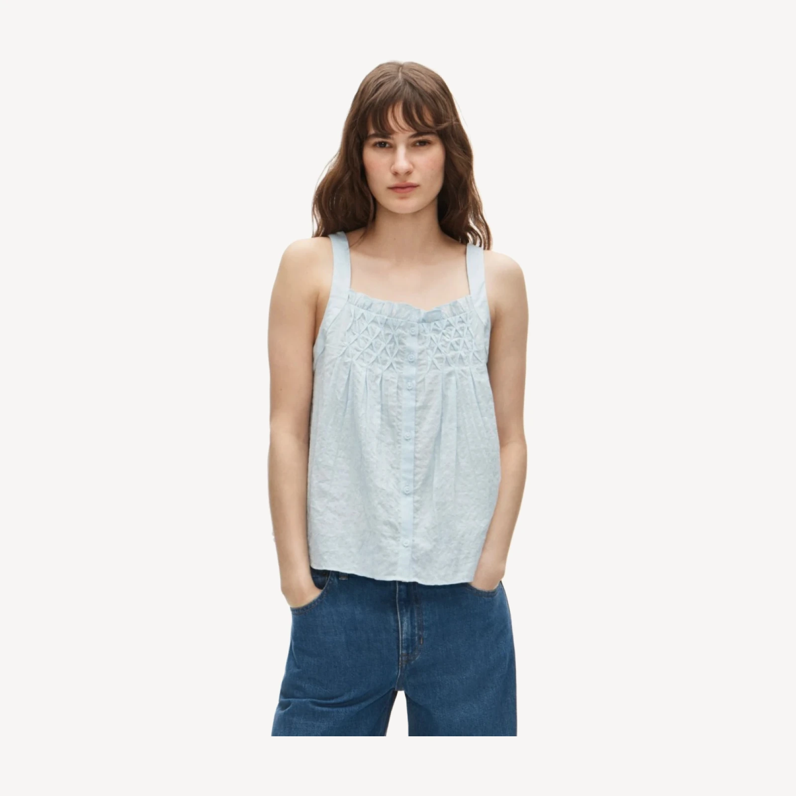 Smocked crinkle tank top