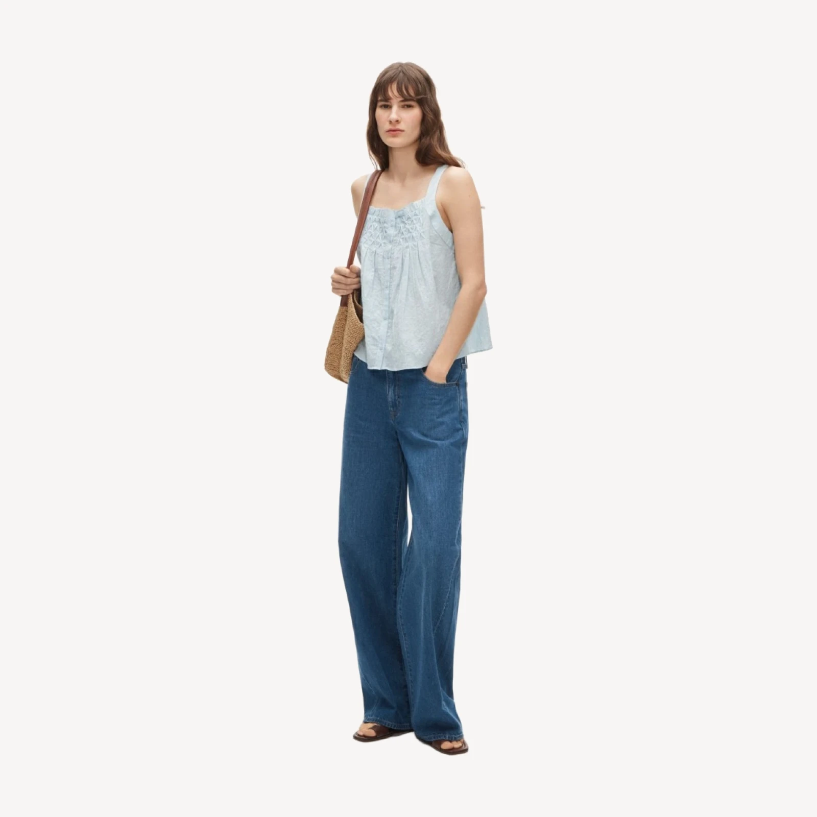 Smocked crinkle tank top