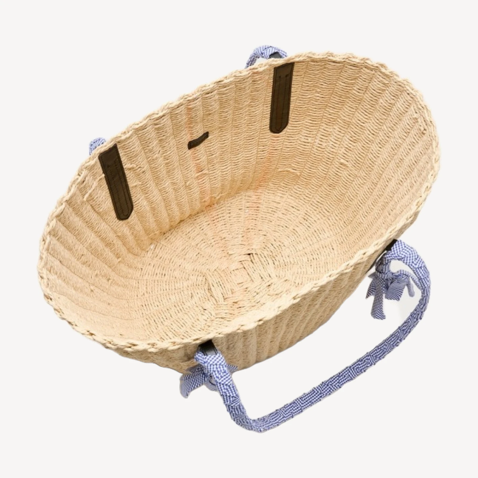 Como handwoven straw tote with gingham handles