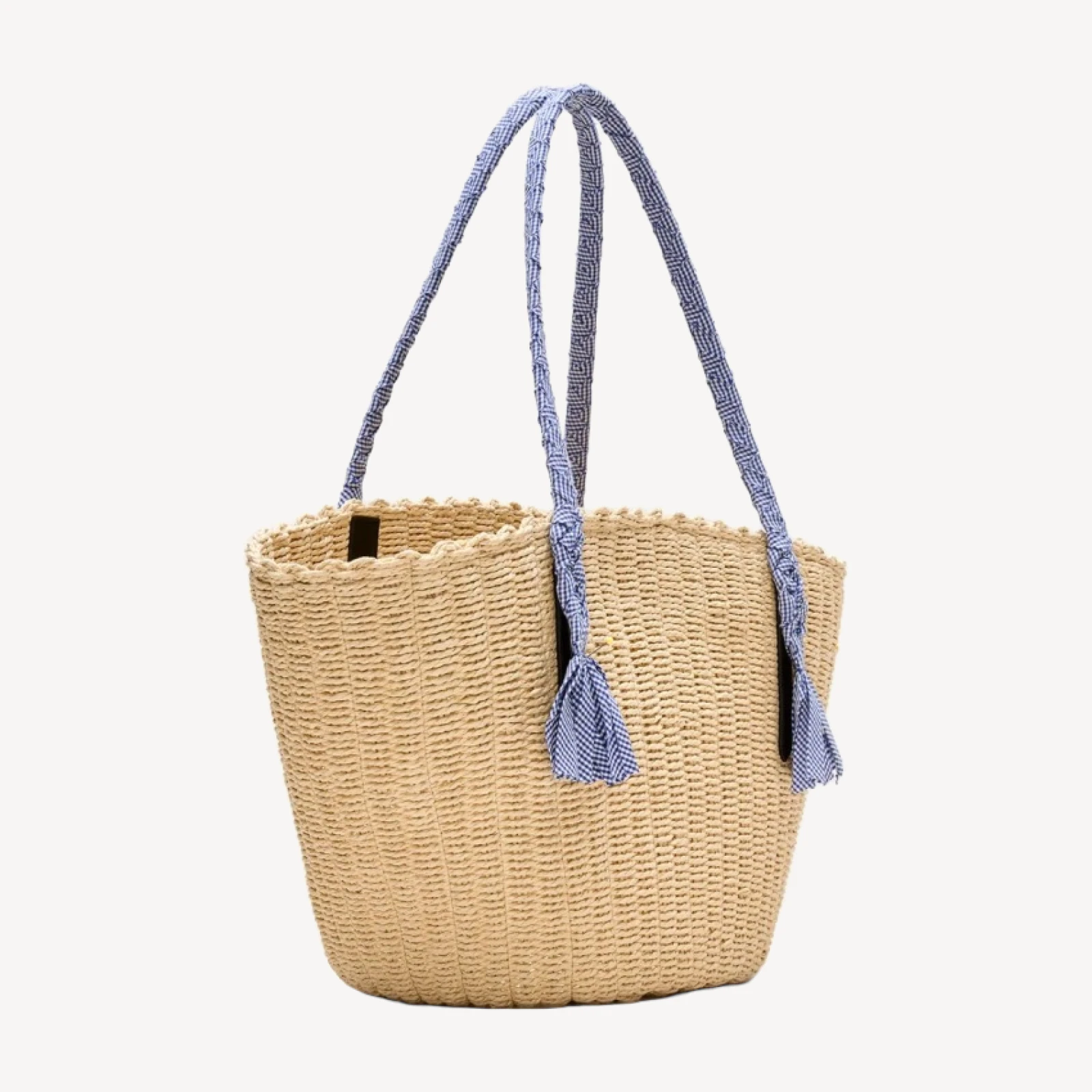 Como handwoven straw tote with gingham handles