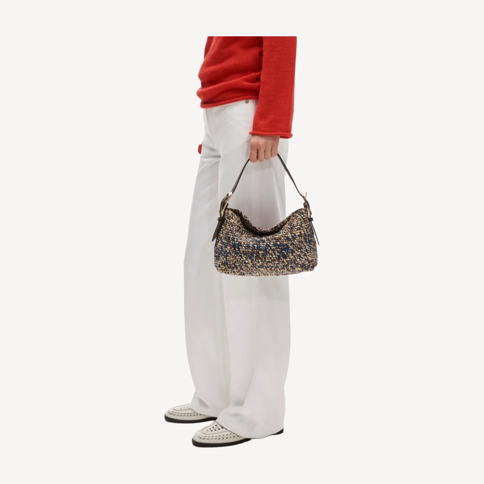 Berkeley small handwoven shoulder bag in marled straw