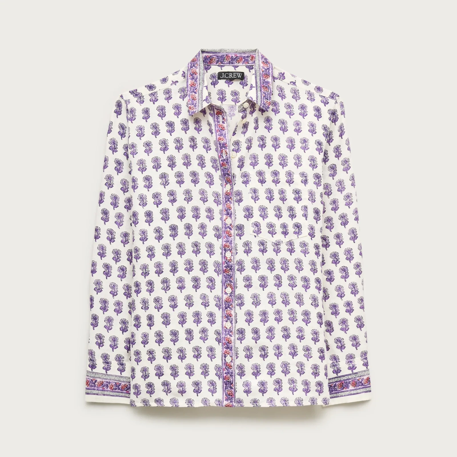 Garçon classic shirt in lilac block-print linen