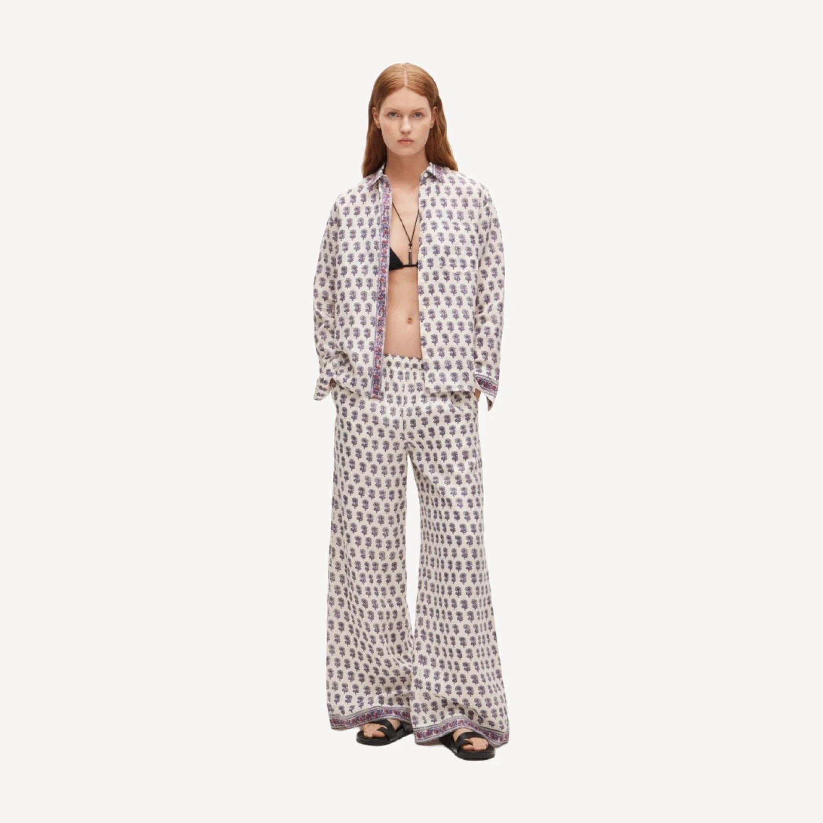 Garçon classic shirt in lilac block-print linen