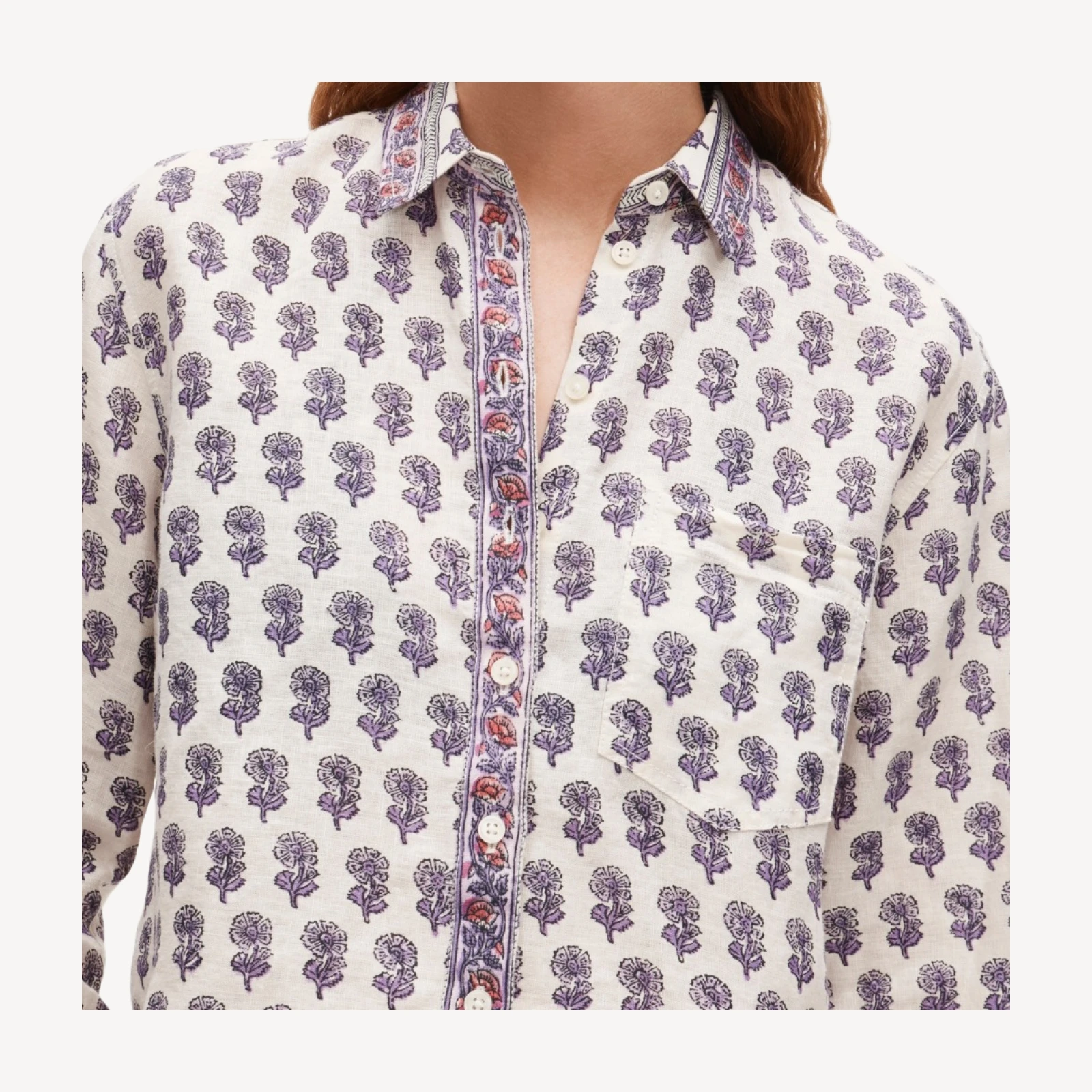 Garçon classic shirt in lilac block-print linen