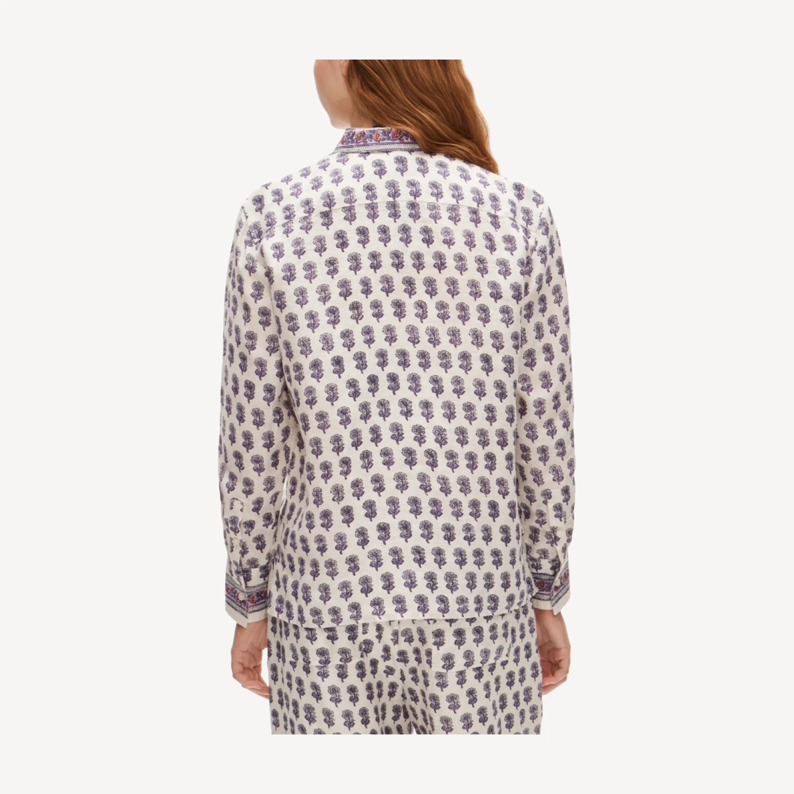 Garçon classic shirt in lilac block-print linen
