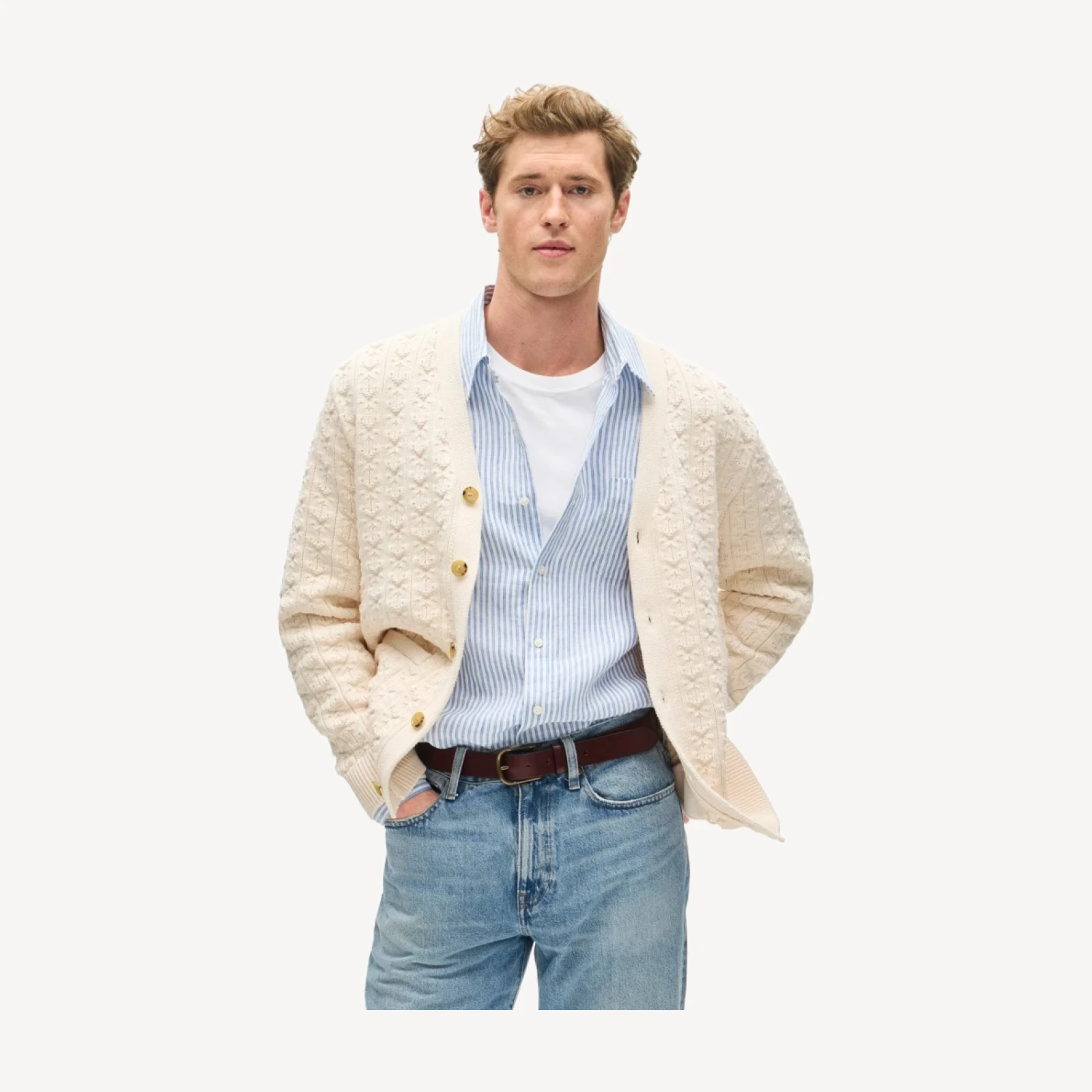 Cotton anchor-knit V-neck cardigan