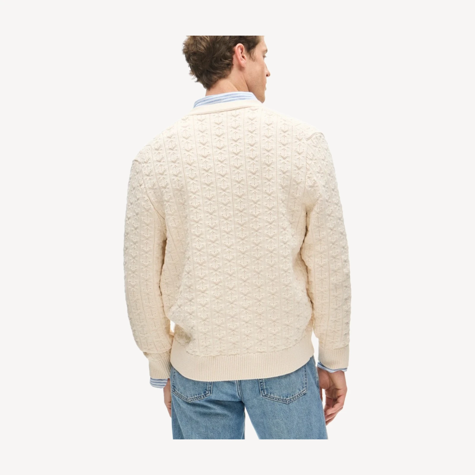 Cotton anchor-knit V-neck cardigan