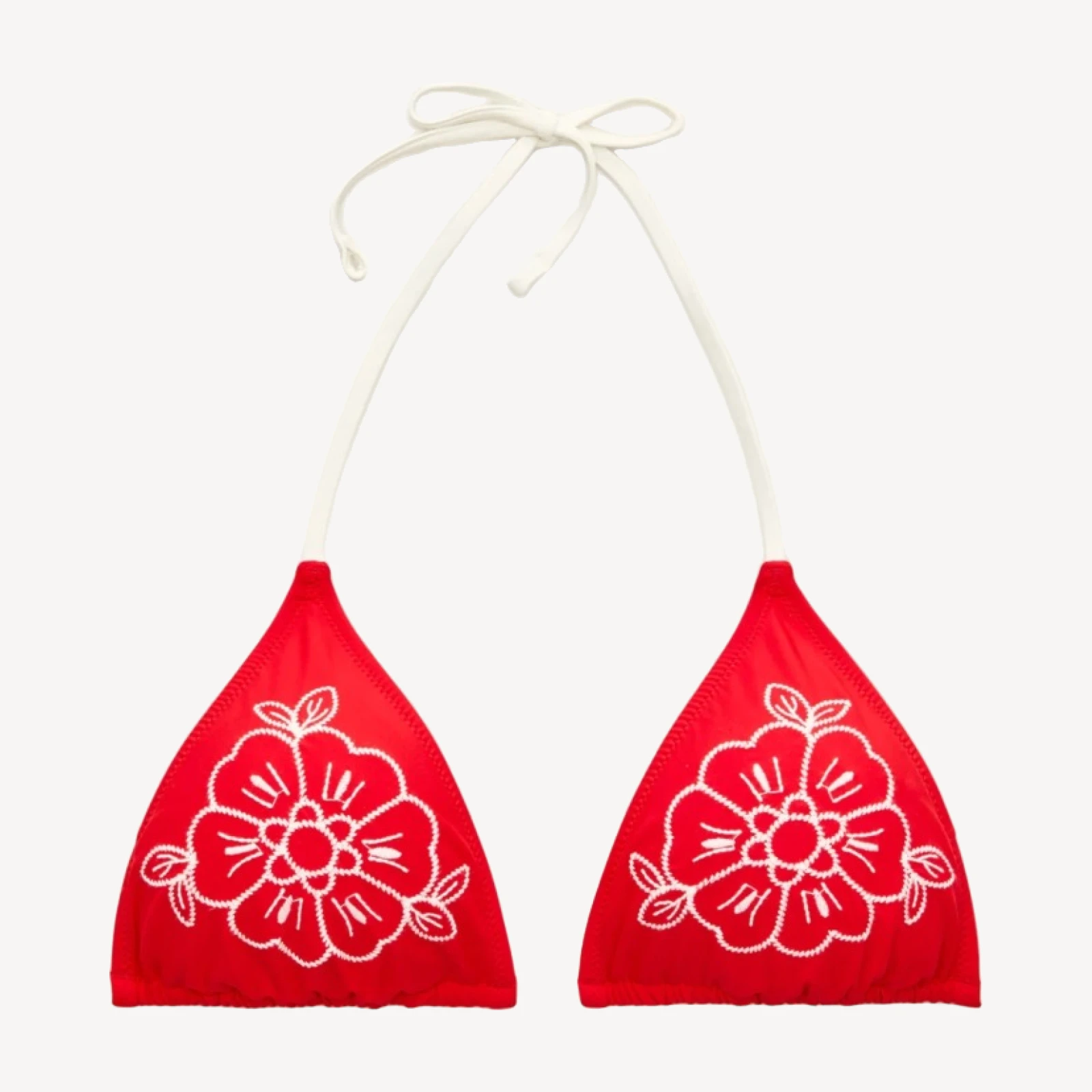 Perfect embroidered contast-trim string bikini top