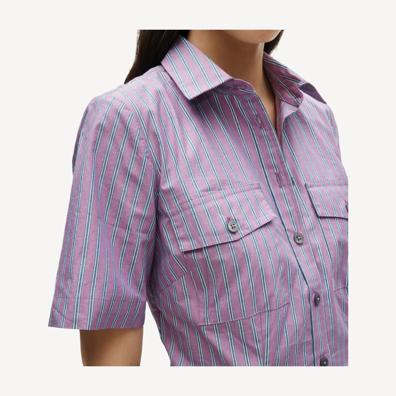 Utility shirt-dress in striped cotton poplin