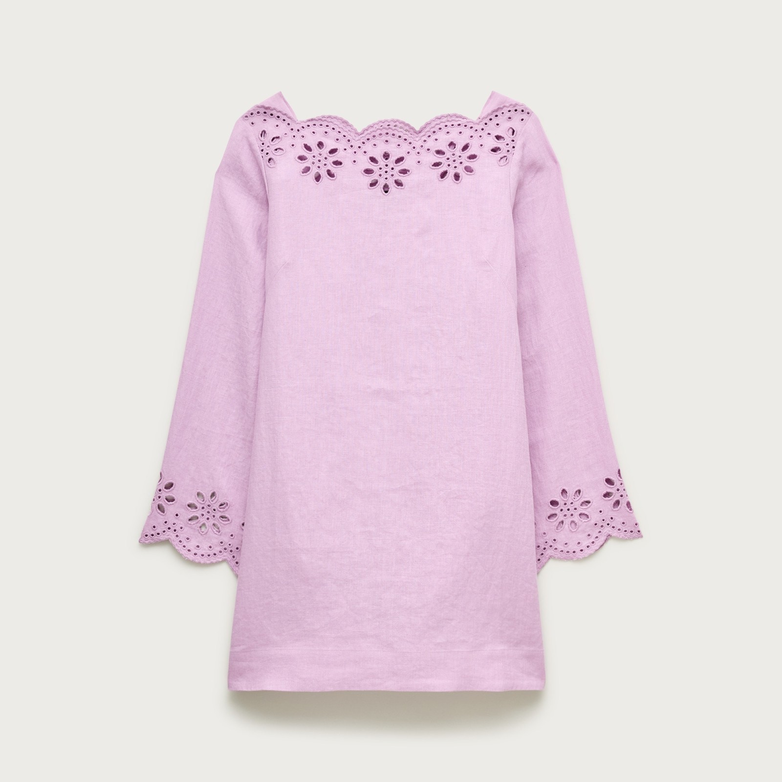 Scallop-trim eyelet popover dress