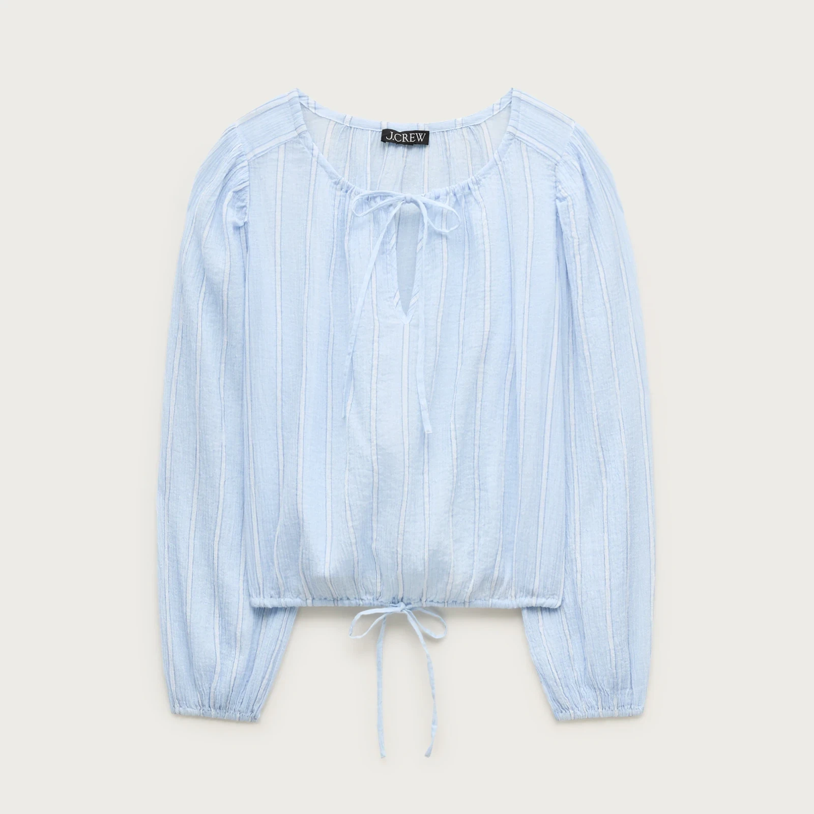 Drawstring-waist top in featherweight voile stripe