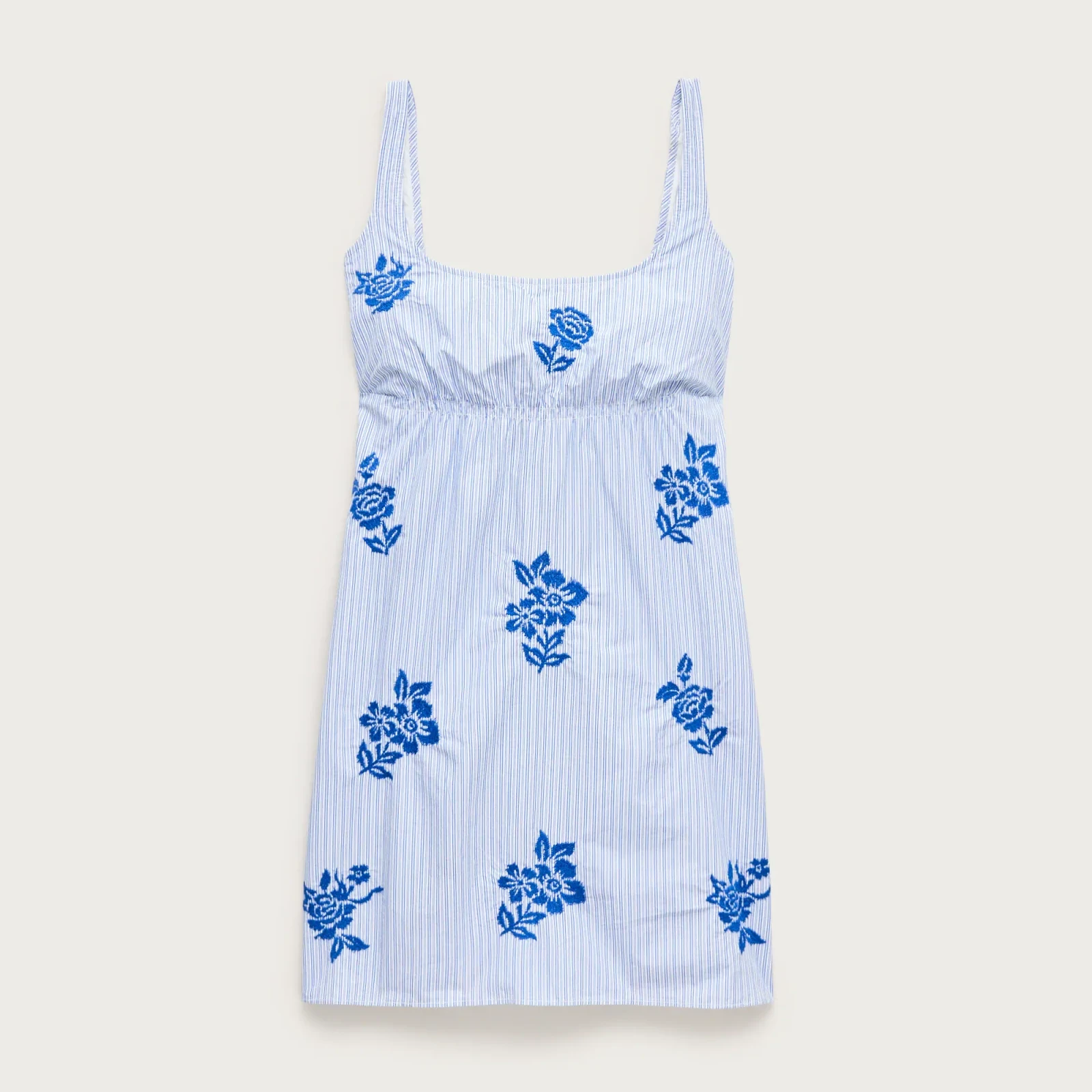 Scoopback mini dress in embroidered floral stripe