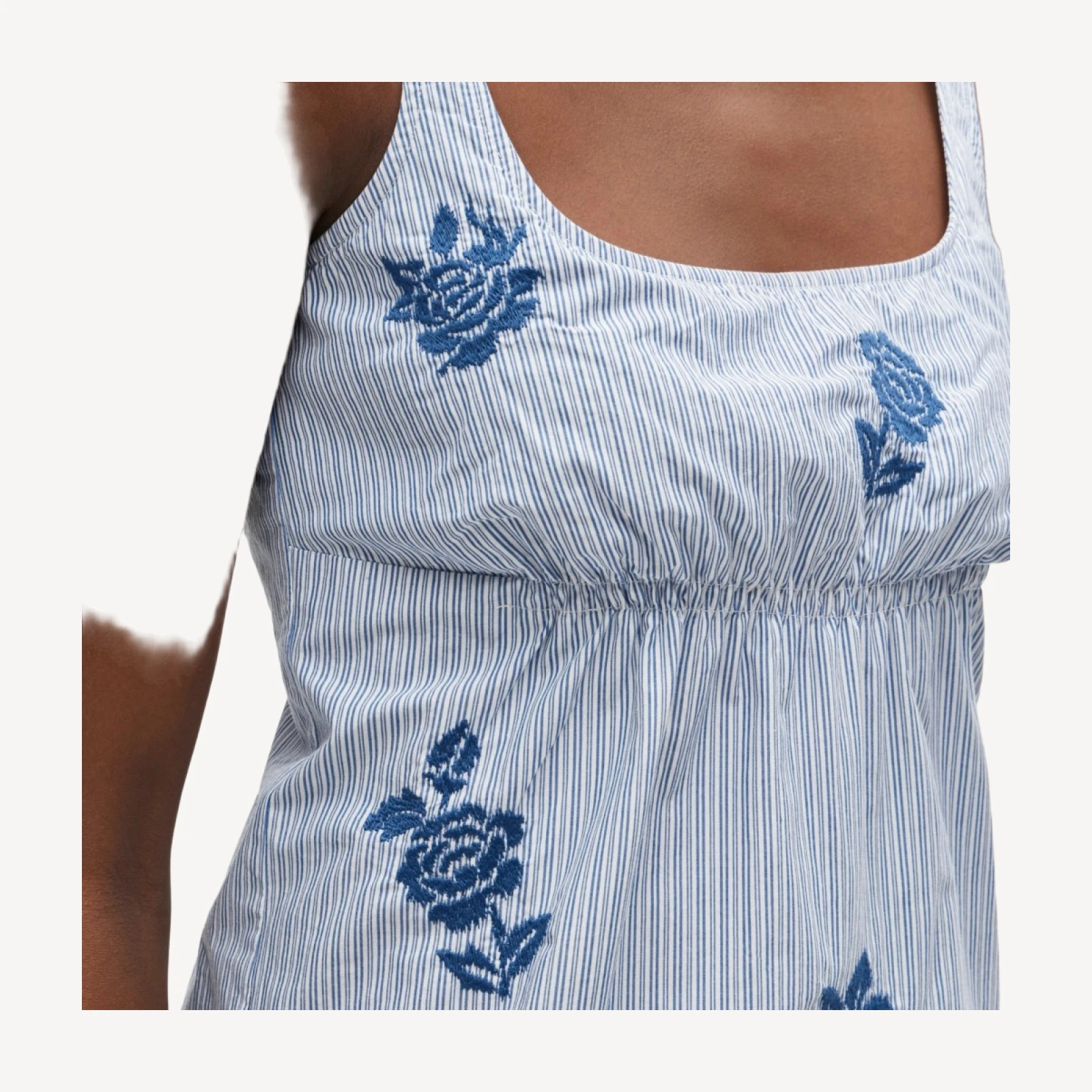Scoopback mini dress in embroidered floral stripe