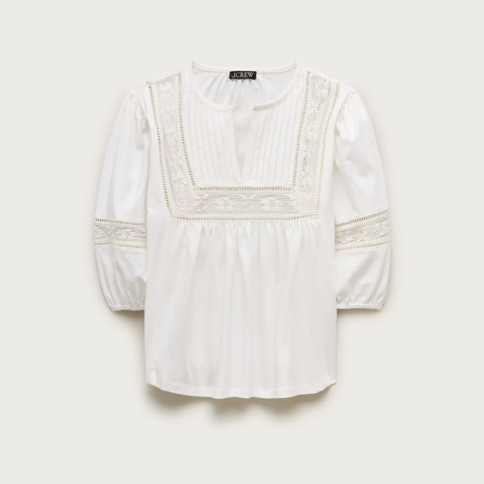 Lace-trim puff-sleeve shirt in broken-in jersey