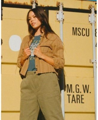 Junk Food Clothing Women's Tonal Stripe Flannel Crop Shirt