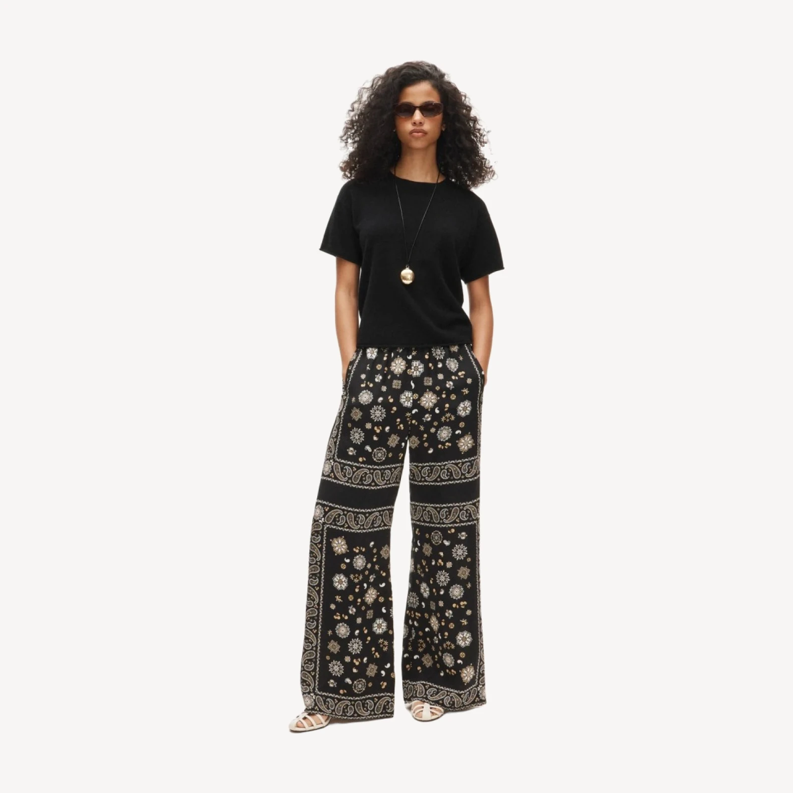 Petite Cosmo pant in bandana-print viscose twill