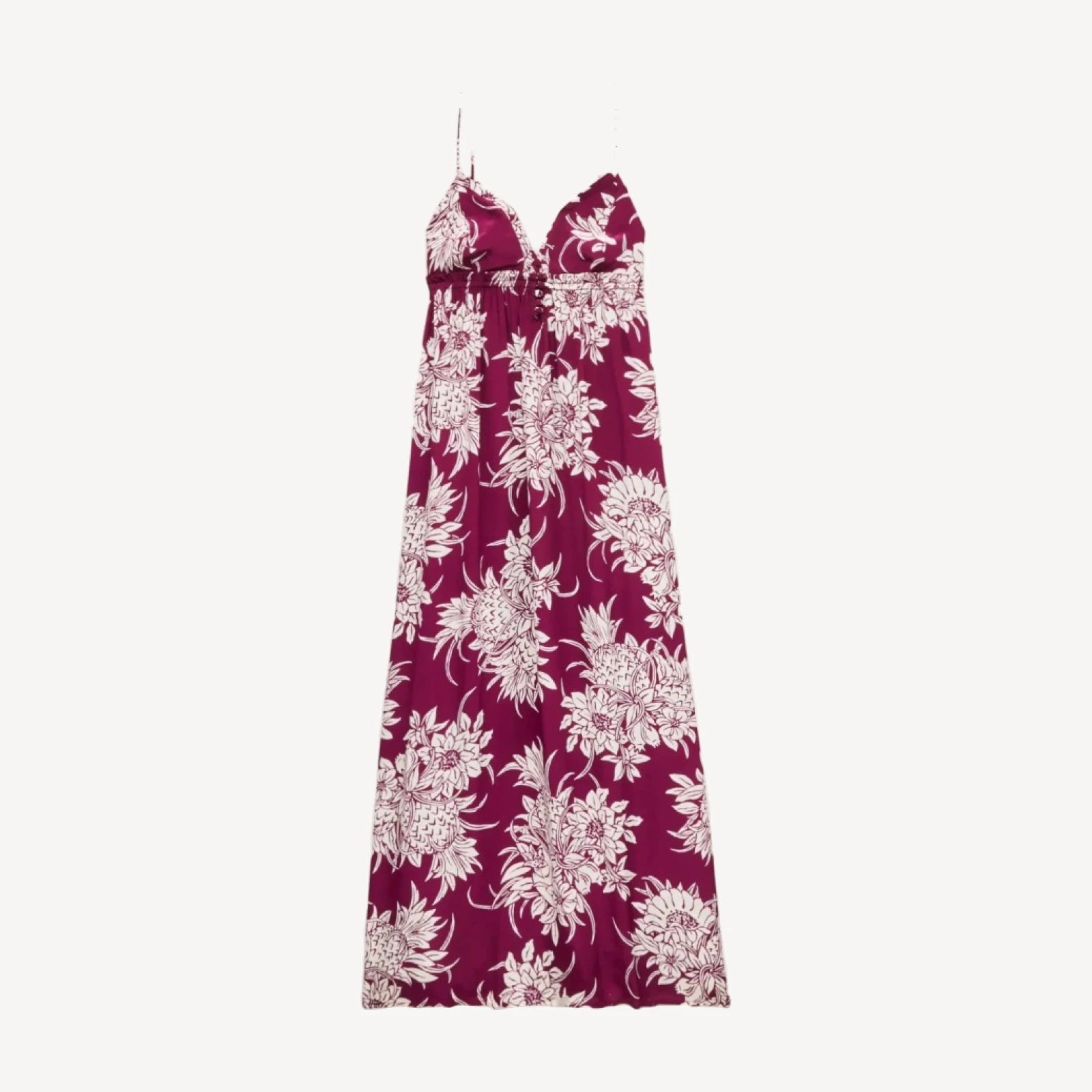 Empire-waist midi dress in pineapple garden-print crepe de chine