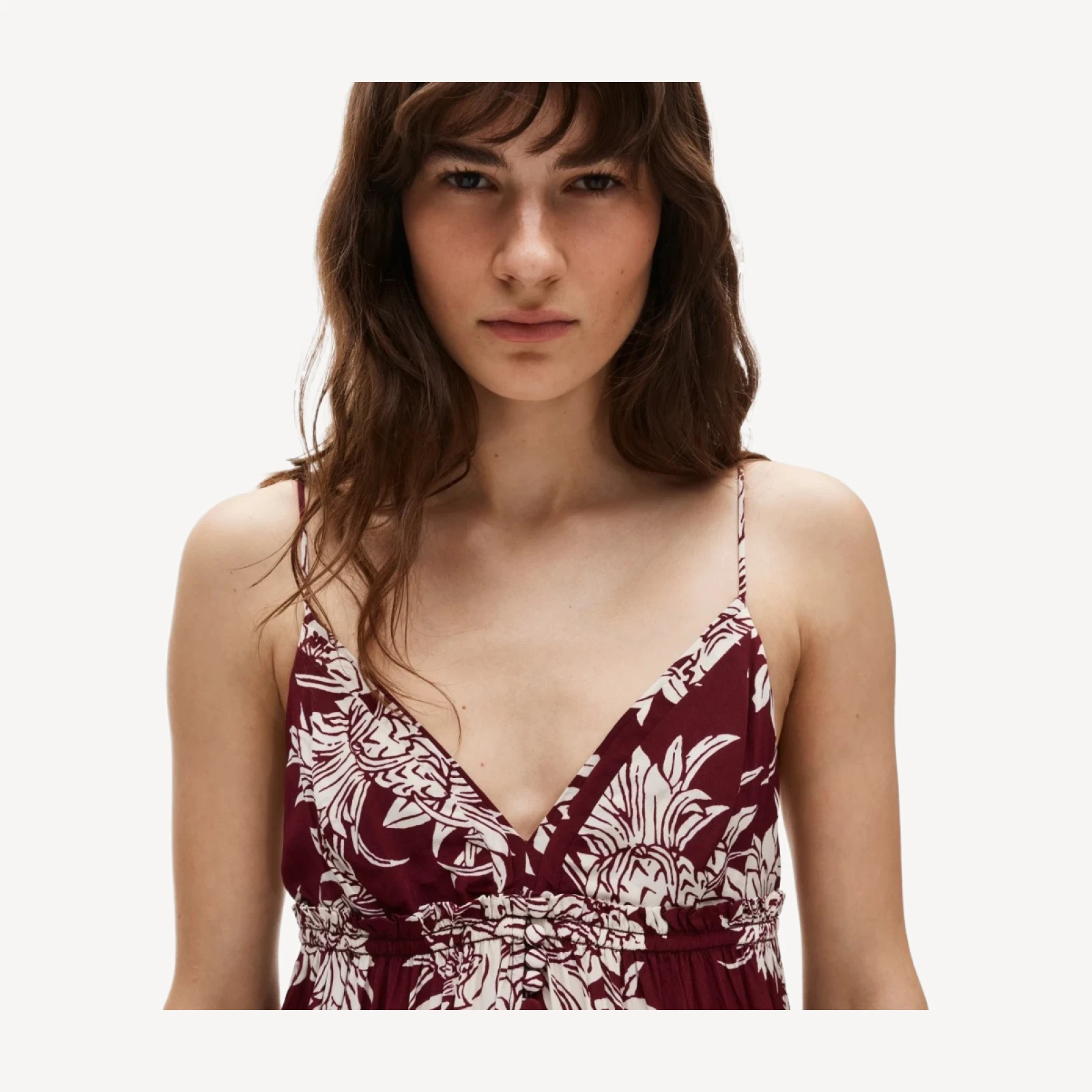 Empire-waist midi dress in pineapple garden-print crepe de chine