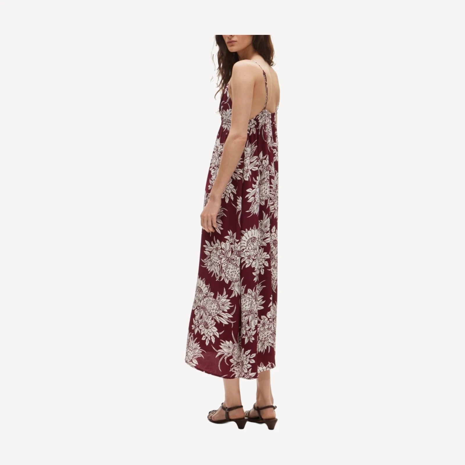 Empire-waist midi dress in pineapple garden-print crepe de chine