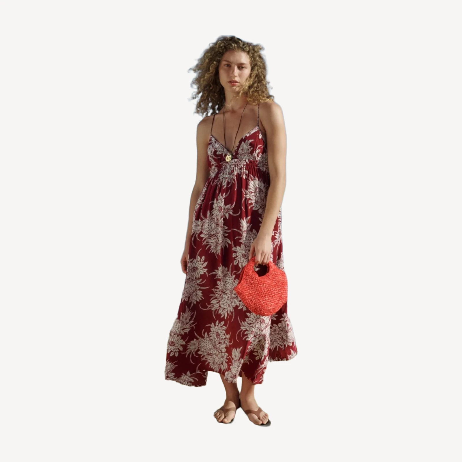 Empire-waist midi dress in pineapple garden-print crepe de chine