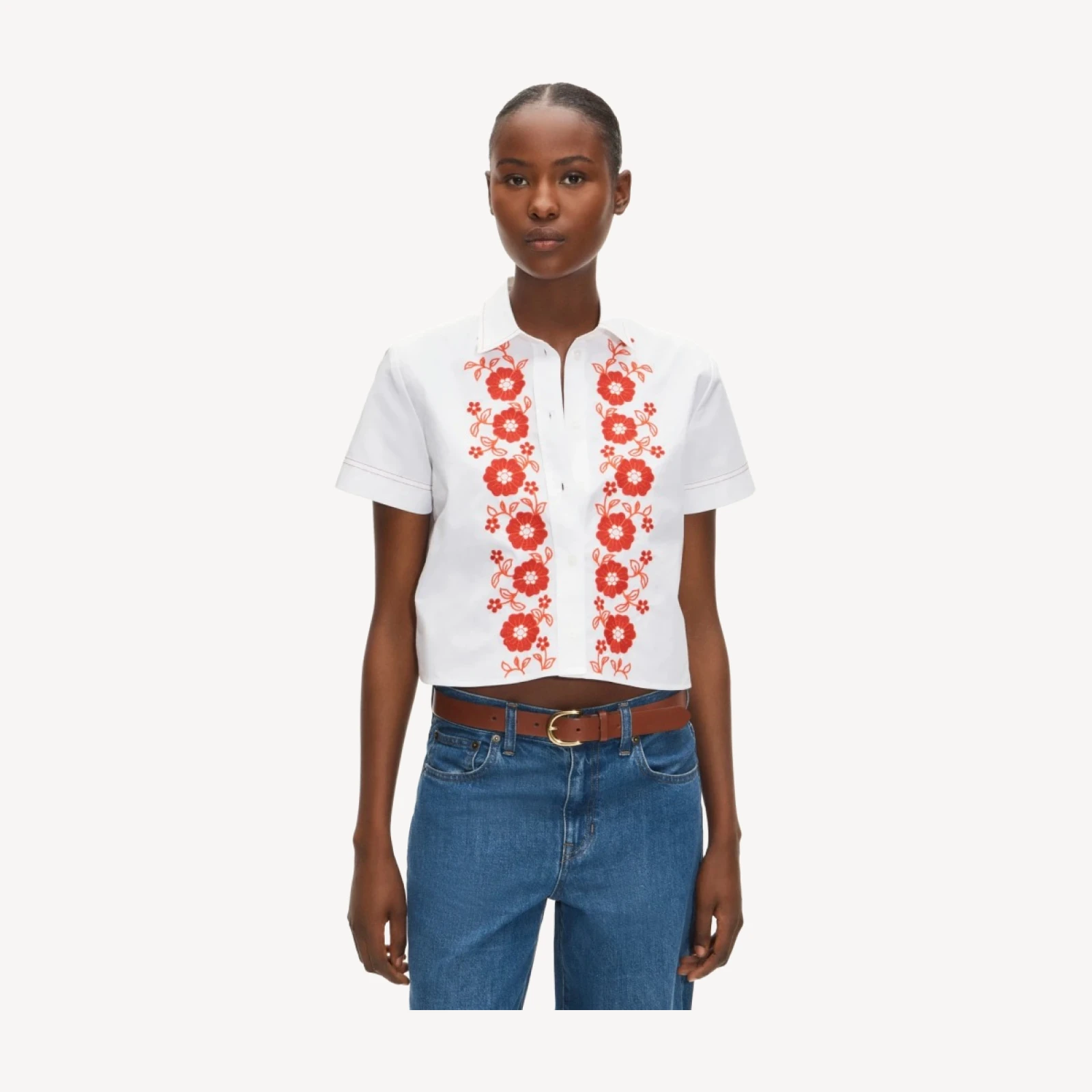 Gamine button-up shirt in embroidered floral