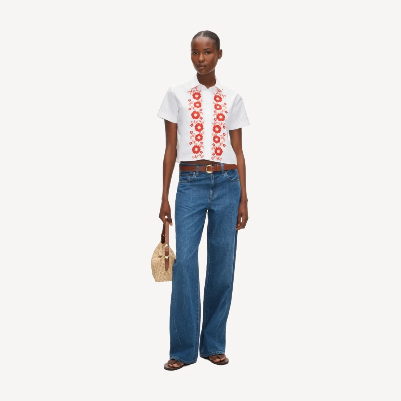 Gamine button-up shirt in embroidered floral