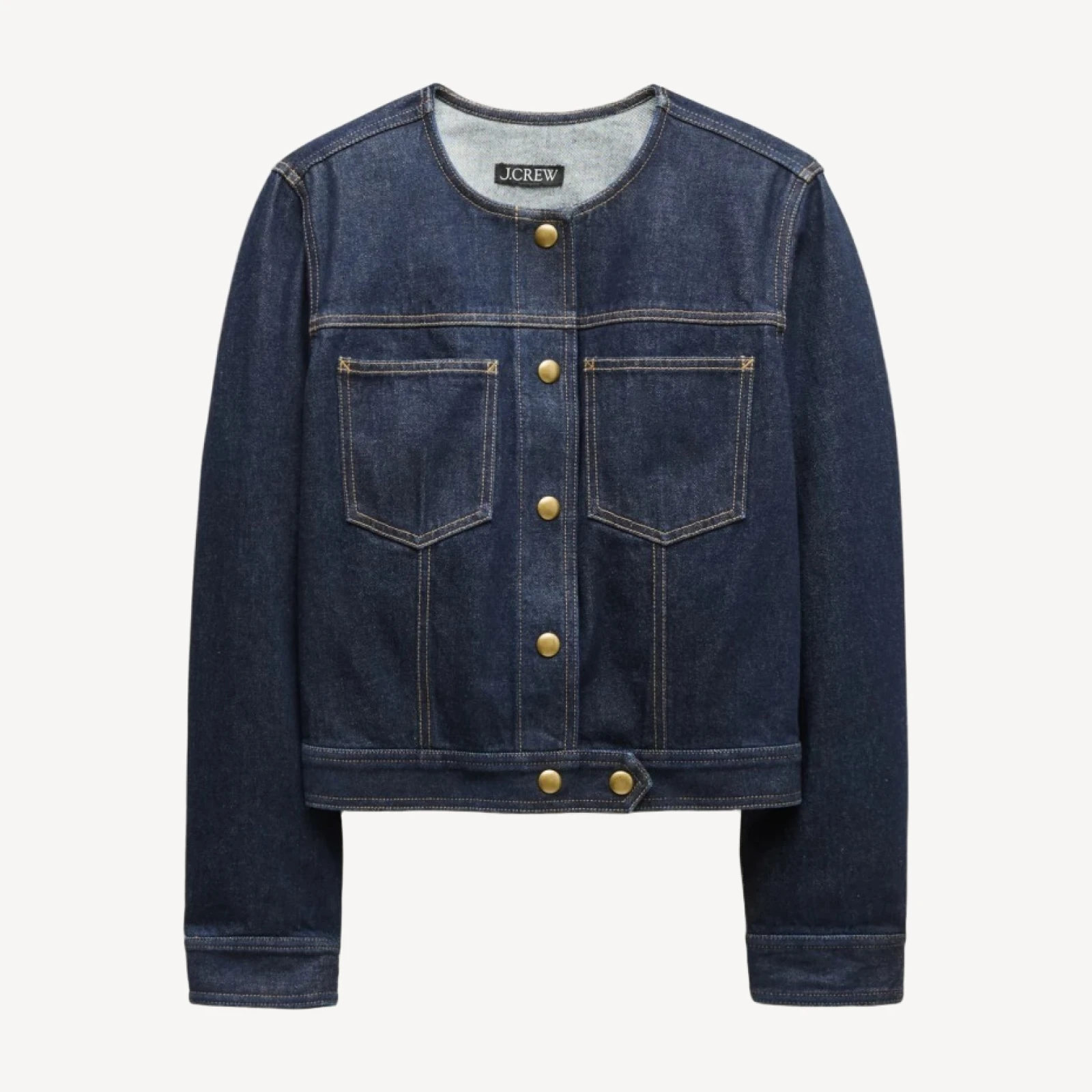 Collarless denim trucker jacket