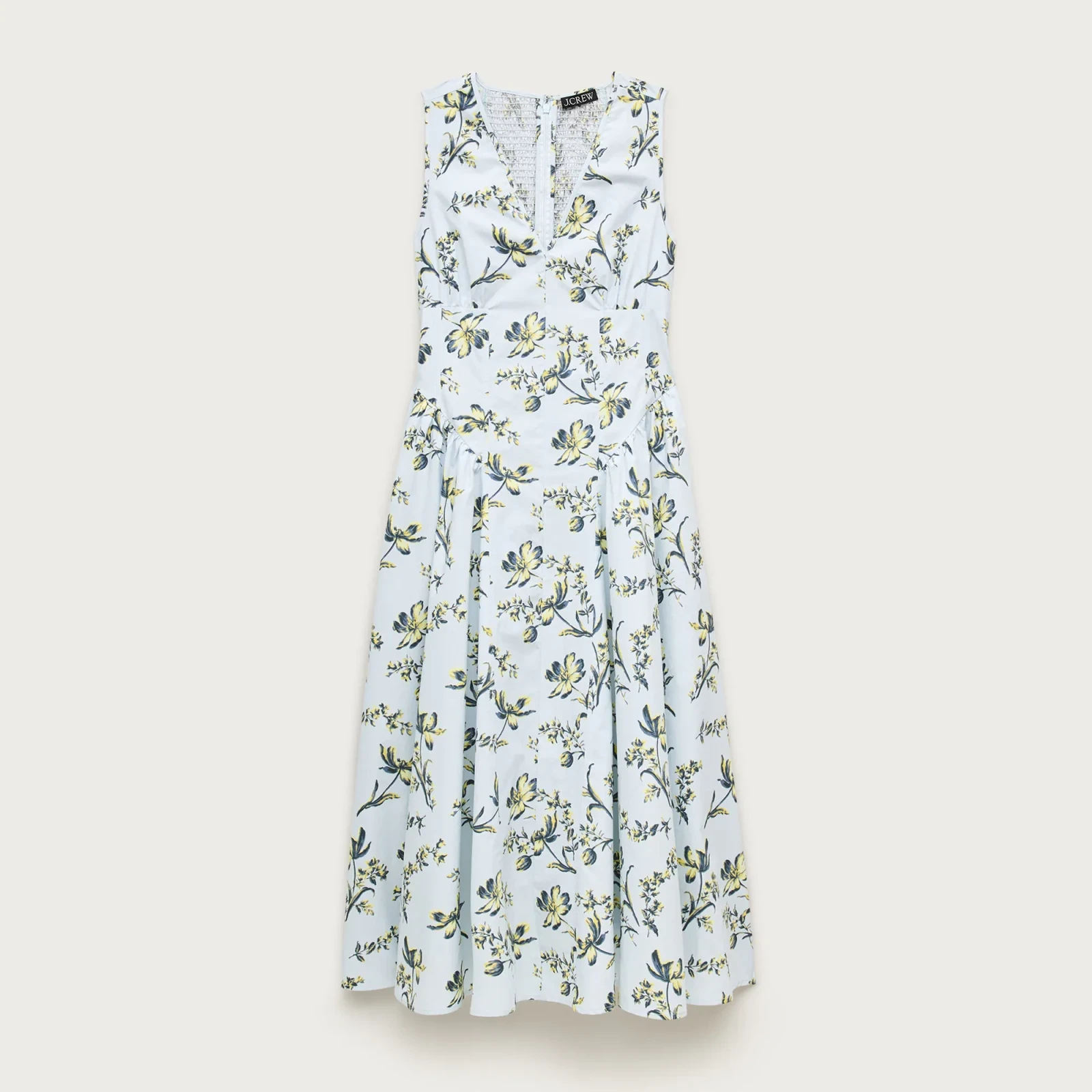 Tall V-neck dress in lotus-print cotton poplin