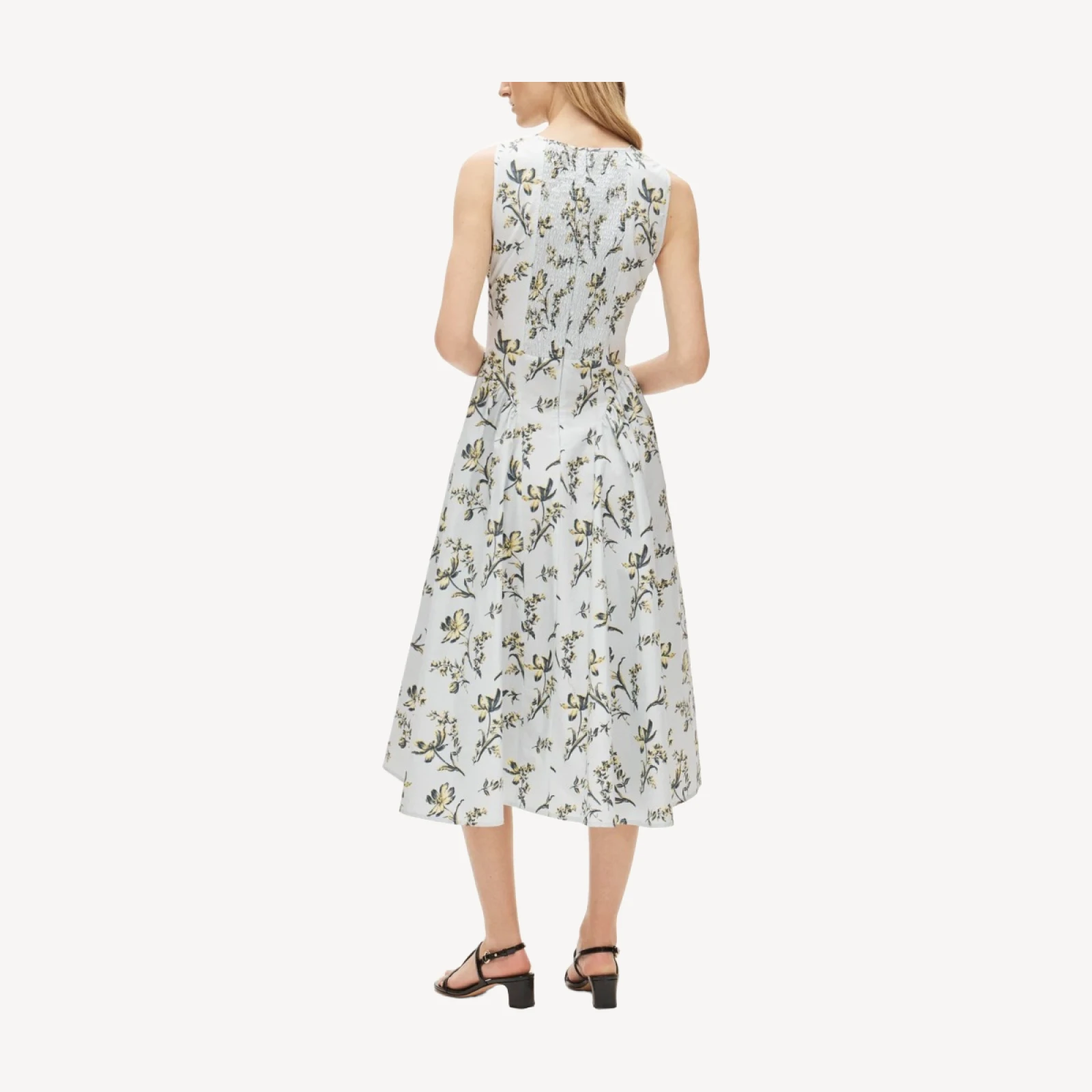 Tall V-neck dress in lotus-print cotton poplin