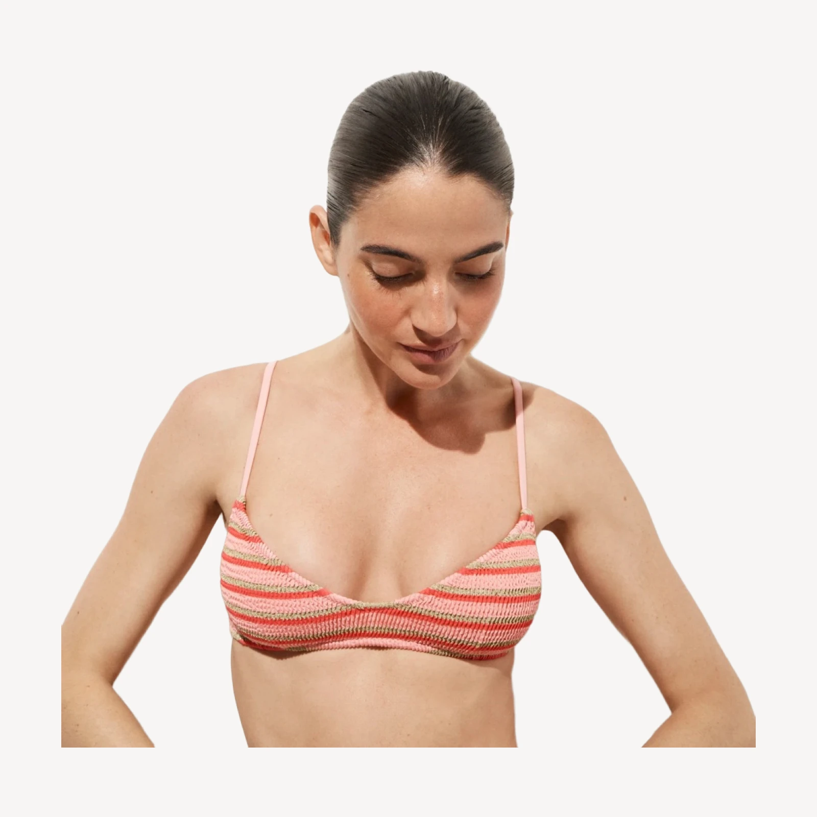 Odessa scrunchie bikini top in metallic stripe