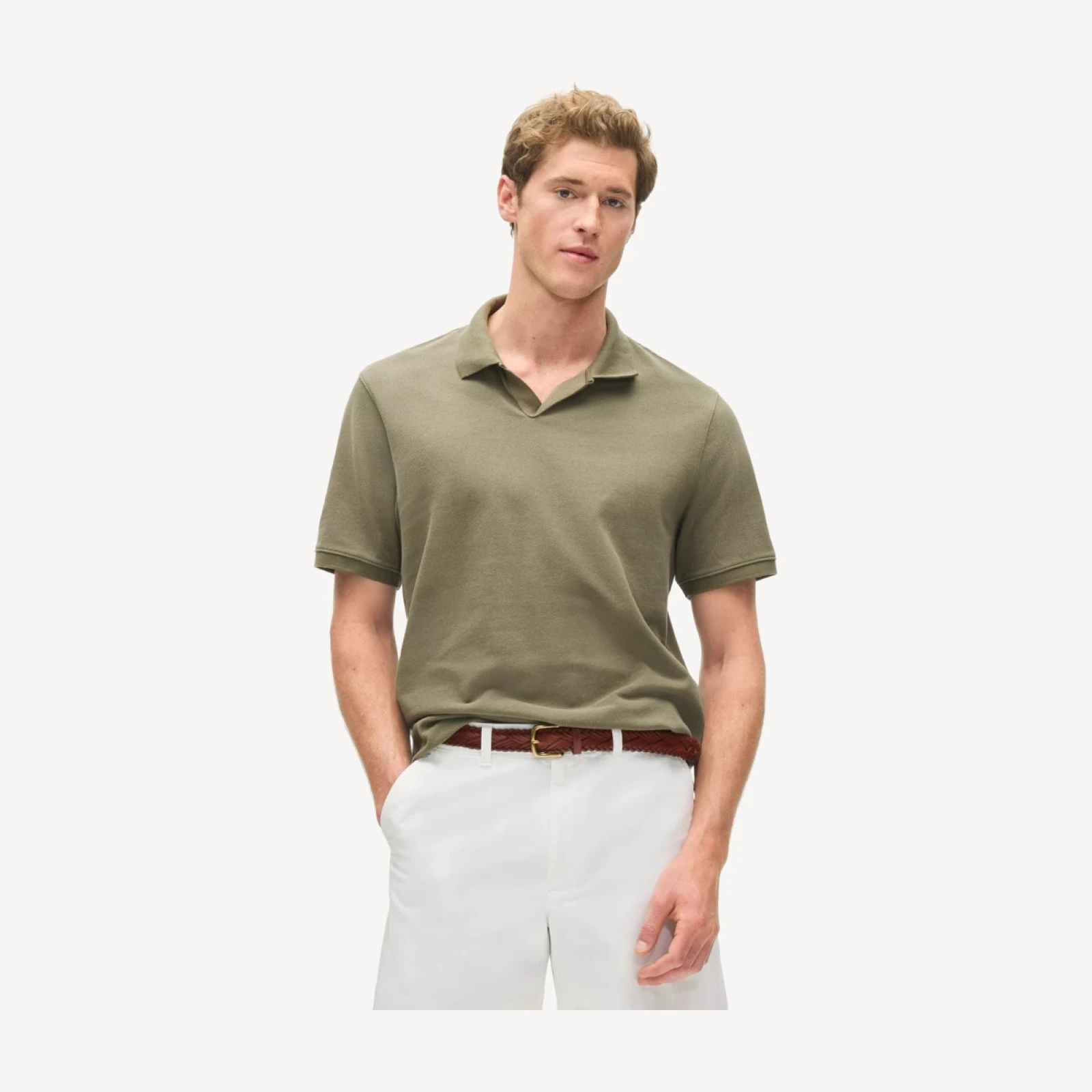 Piqué johnny-collar polo shirt
