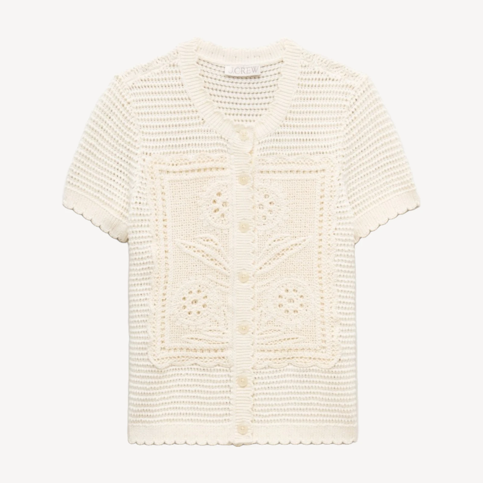 Short-sleeve crochet floral cardigan