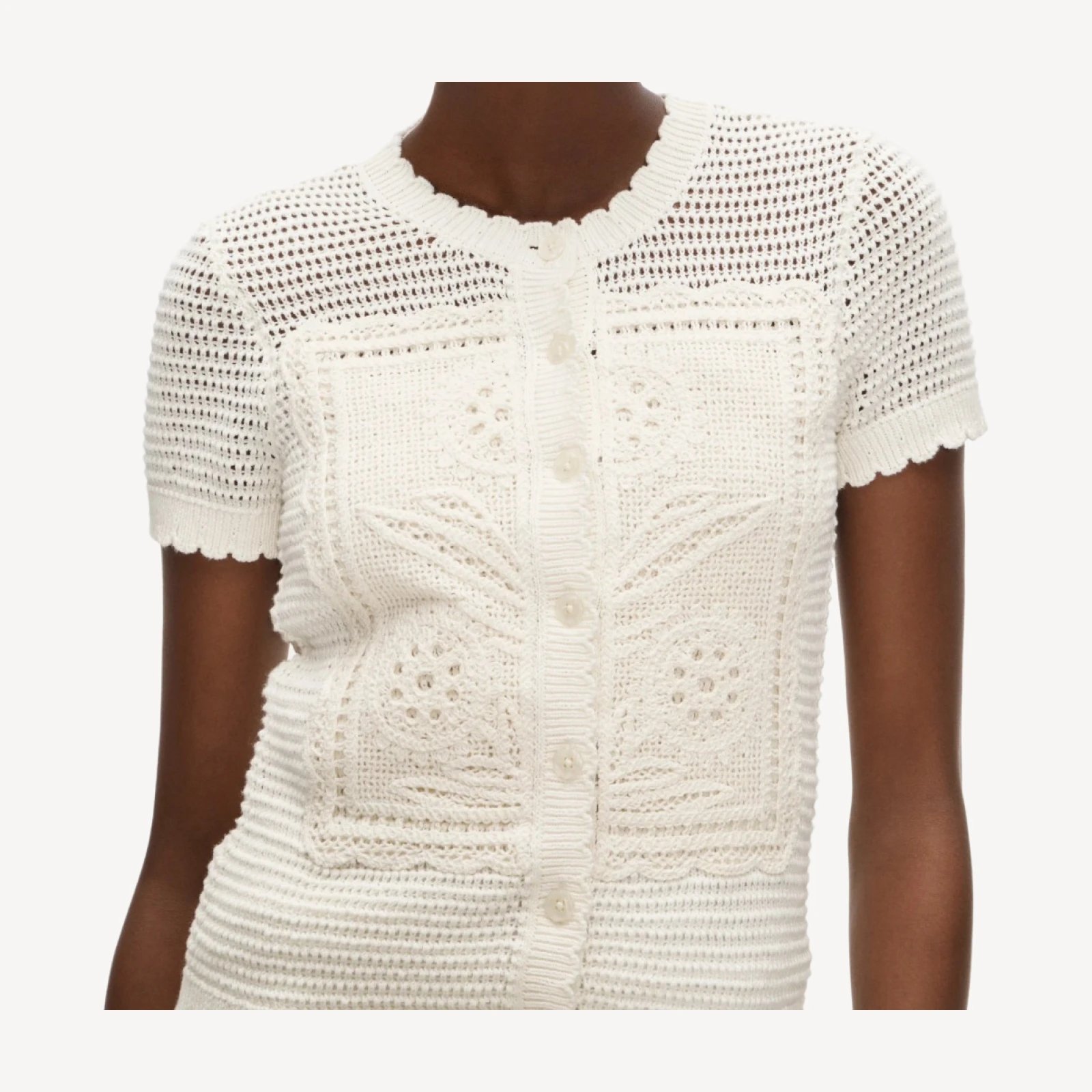 Short-sleeve crochet floral cardigan