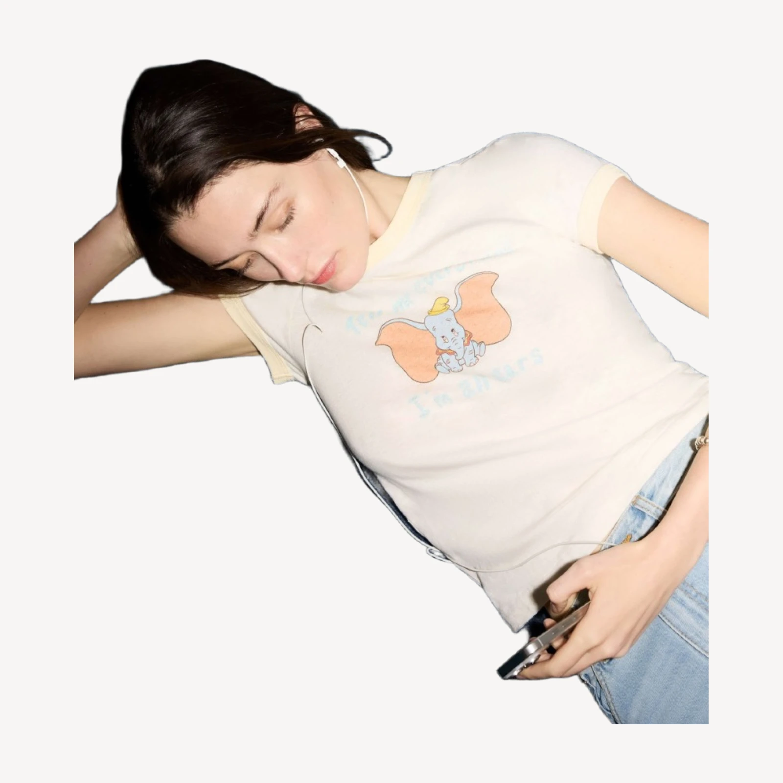 60s Slim Ringer "Dumbo" Tee - Vintage White With Shortbread