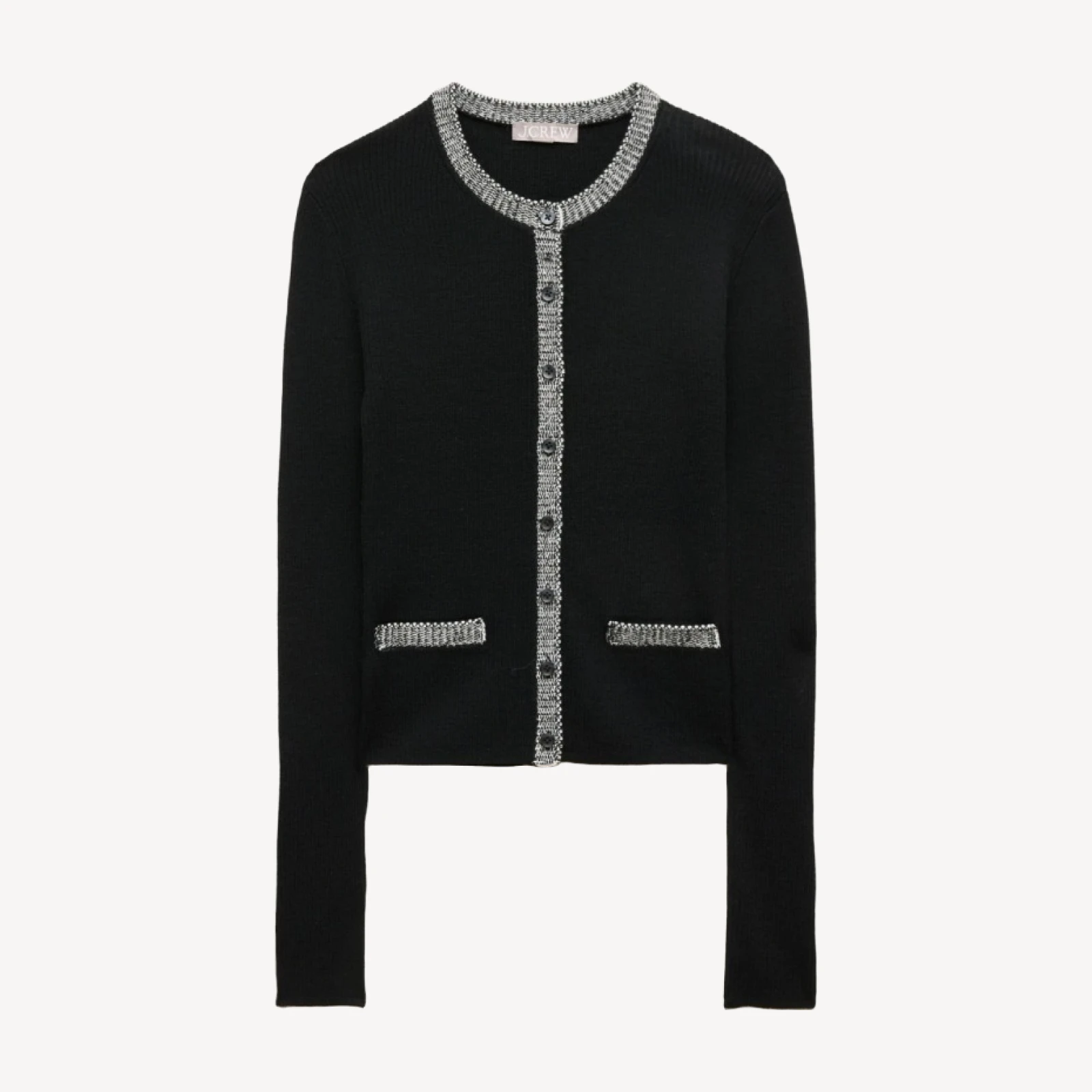 Crochet-trim cardigan in merino wool blend