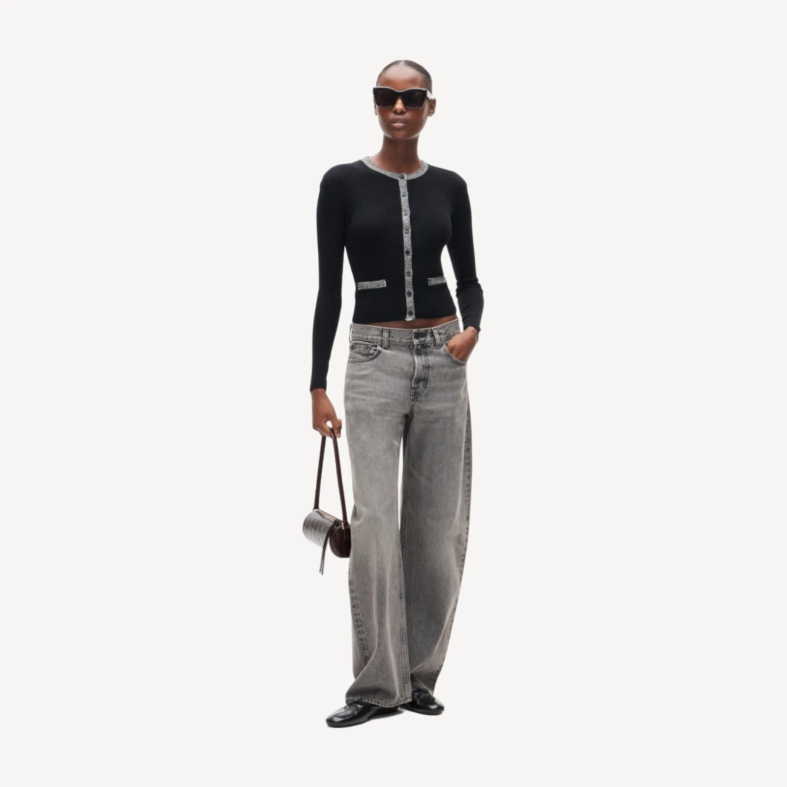 Crochet-trim cardigan in merino wool blend