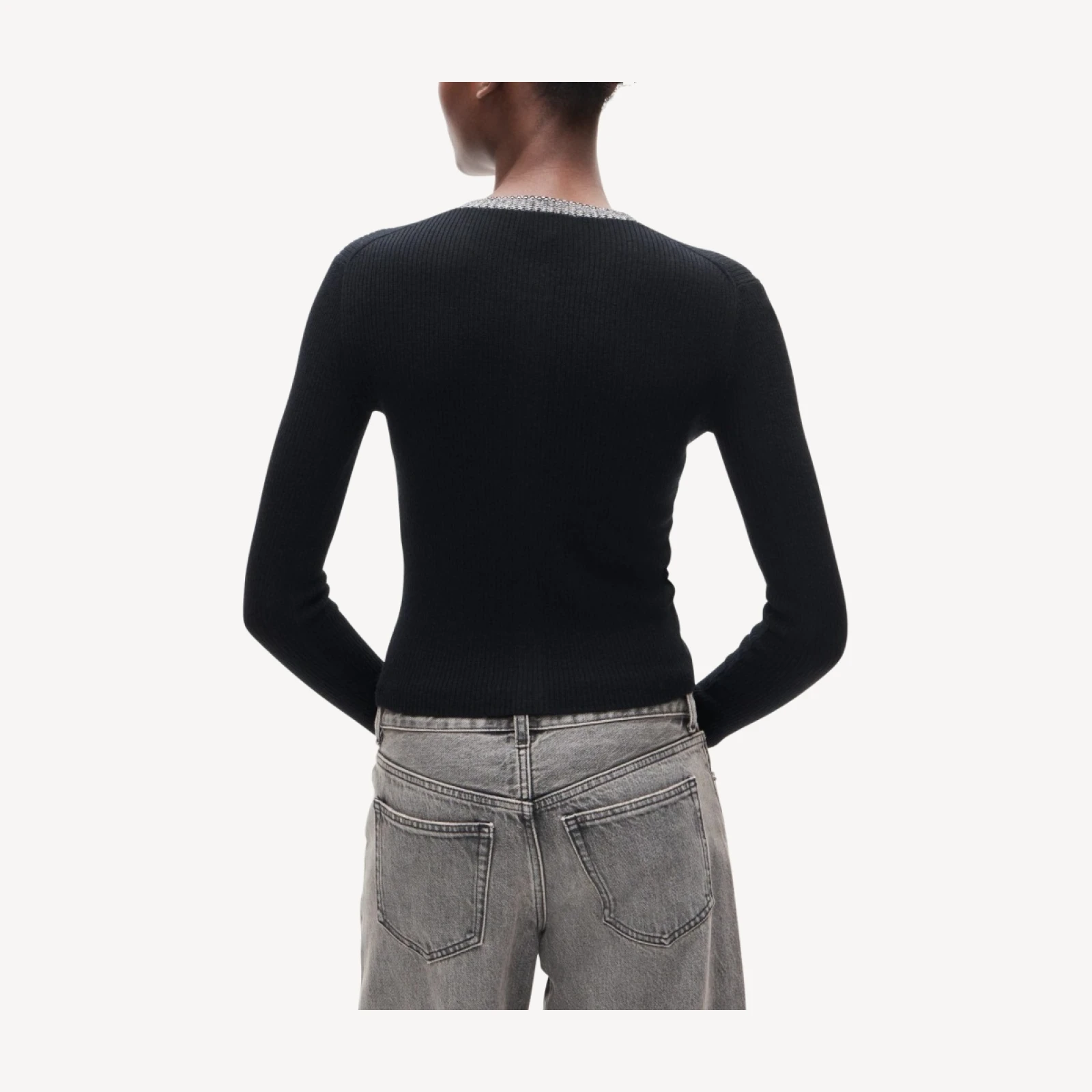 Crochet-trim cardigan in merino wool blend