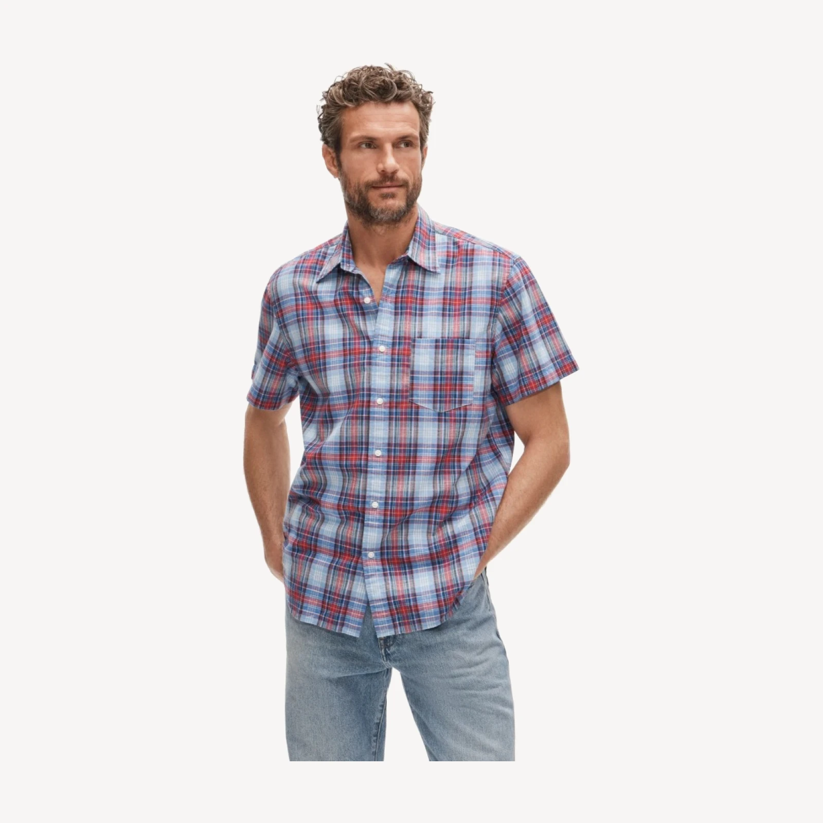 Short-sleeve shirt in Indian madras plaid