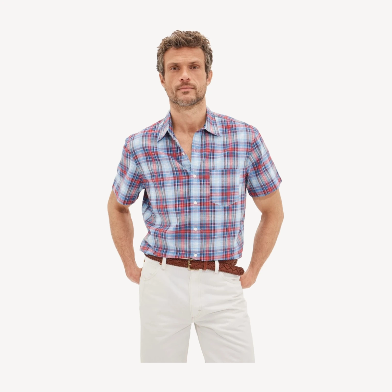 Short-sleeve shirt in Indian madras plaid