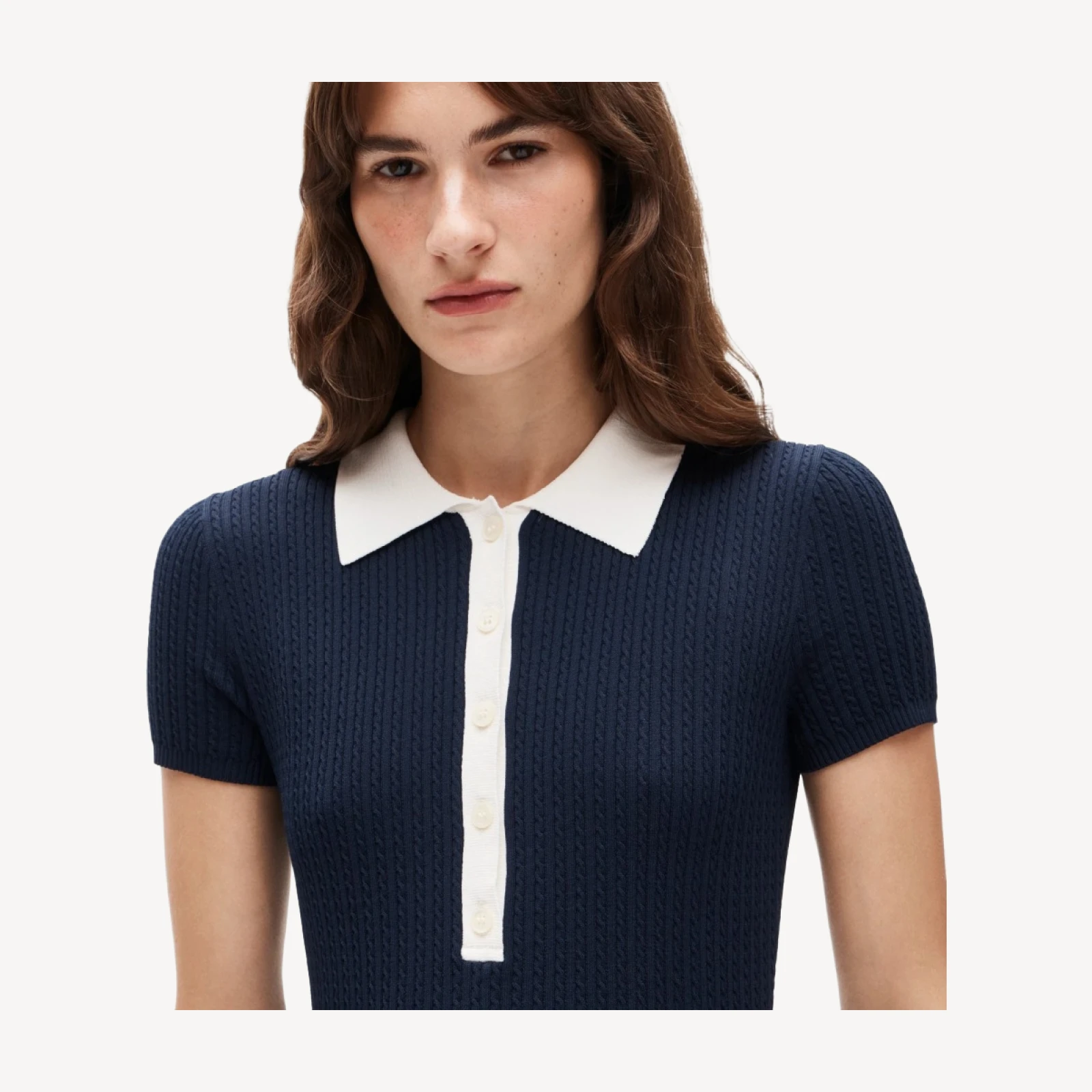 Cable-knit sweater-polo dress
