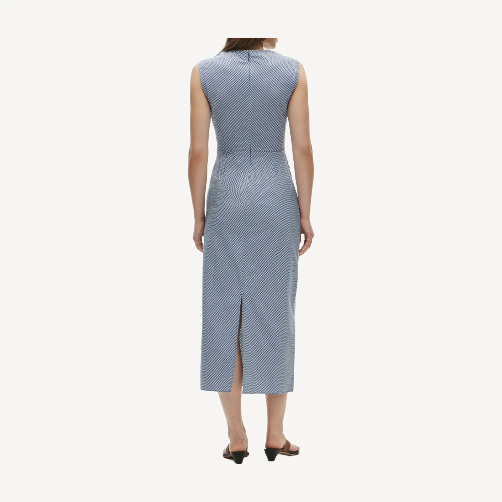 Ruched midi dress in stretch cotton-blend poplin