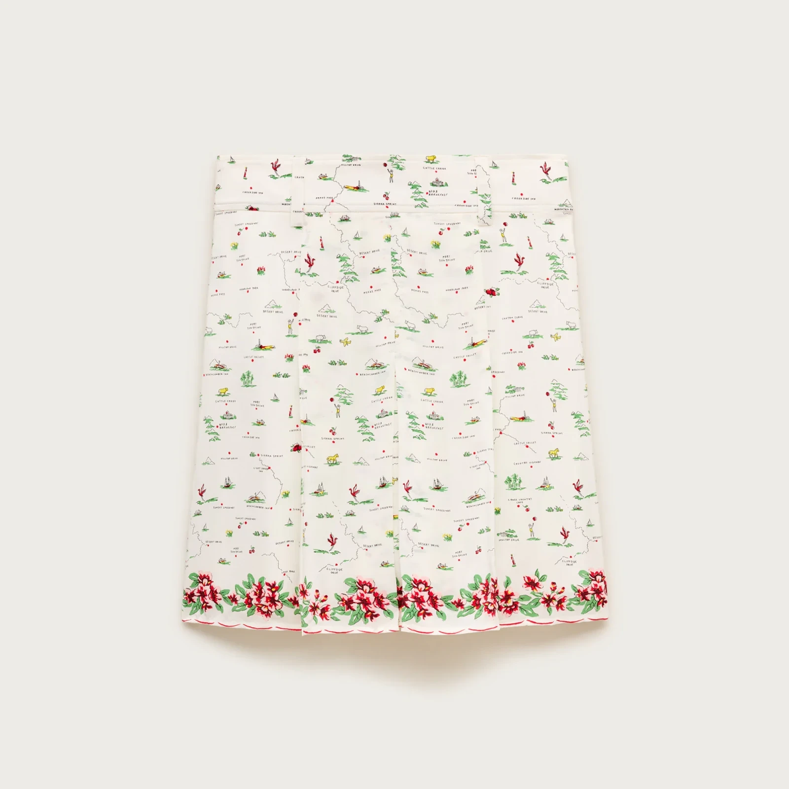 Pleated knee-length skirt in map print