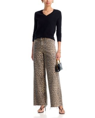 Vervet High Rise Twisted Seam Leopard Print Wide Leg Jeans in Brown, photo 2