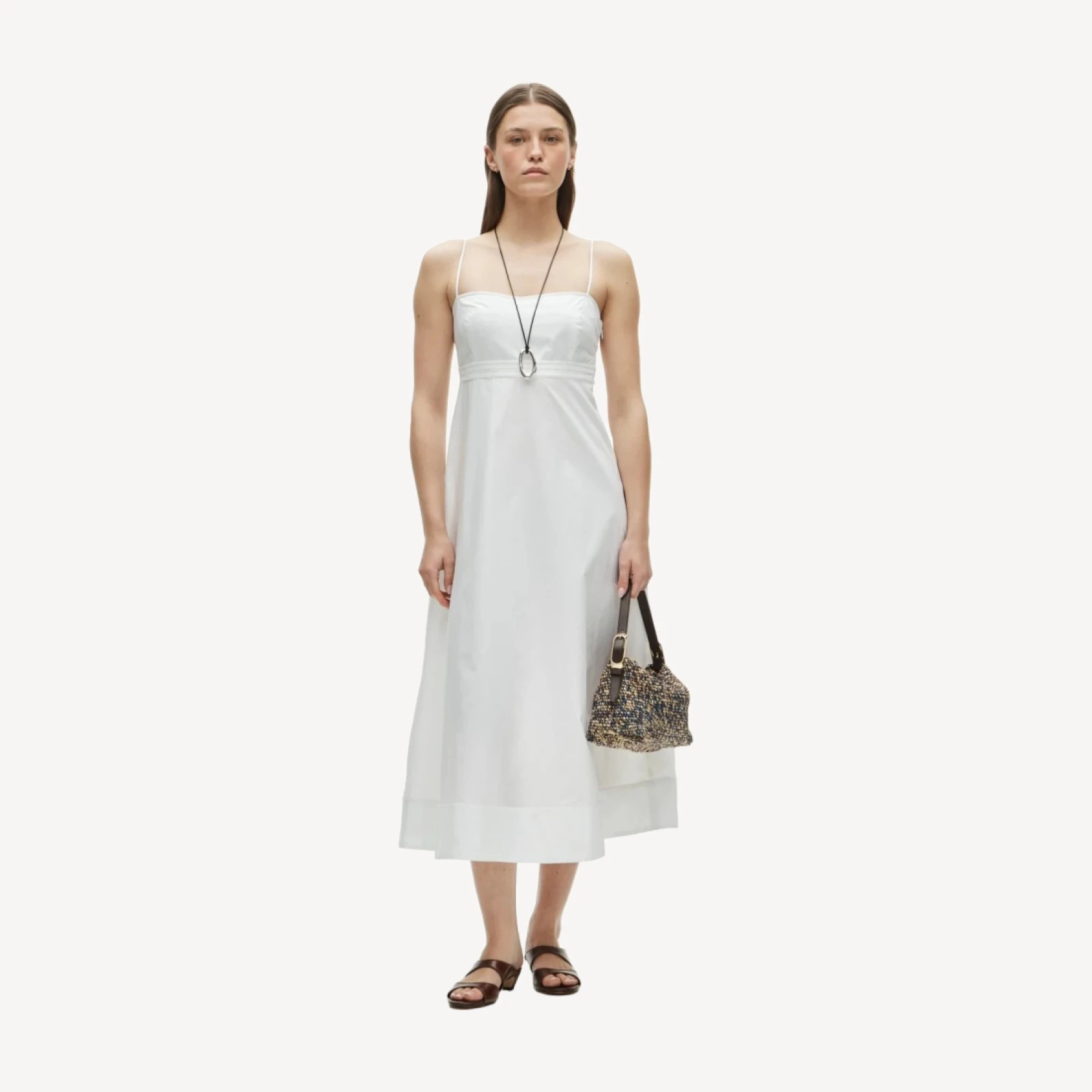 Empire-waist dress in cotton poplin
