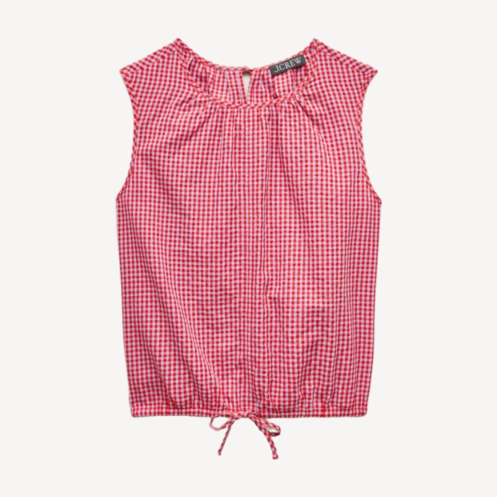 Drawstring-waist tank top in gingham dobby