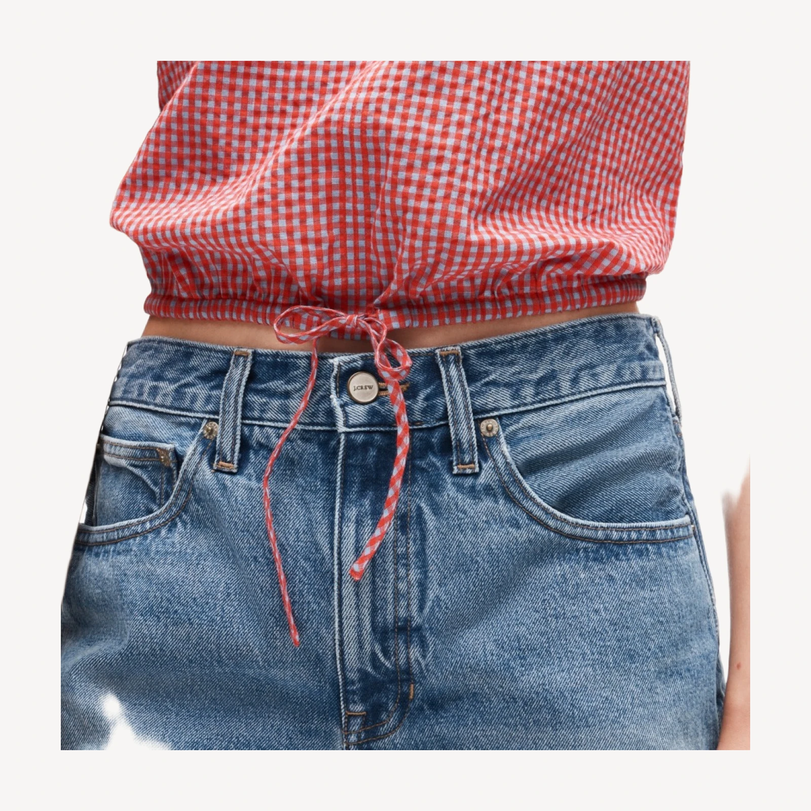 Drawstring-waist tank top in gingham dobby