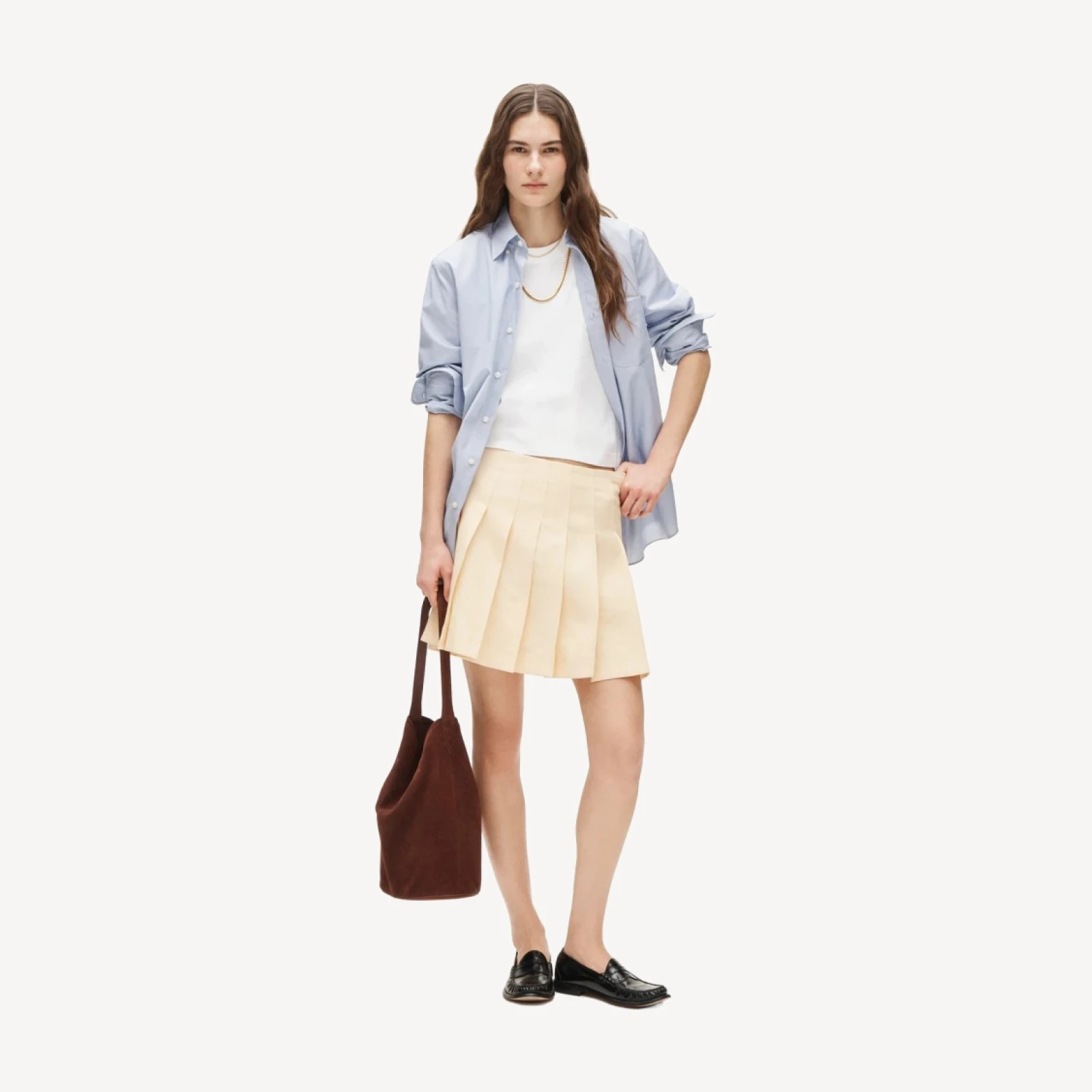 Pleated mini skirt in Gramercy linen blend