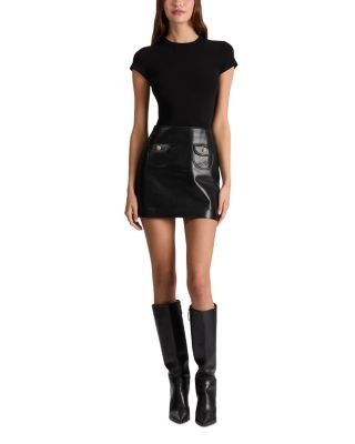 Alice and Olivia Sydney Faux Leather A Line Mini Dress