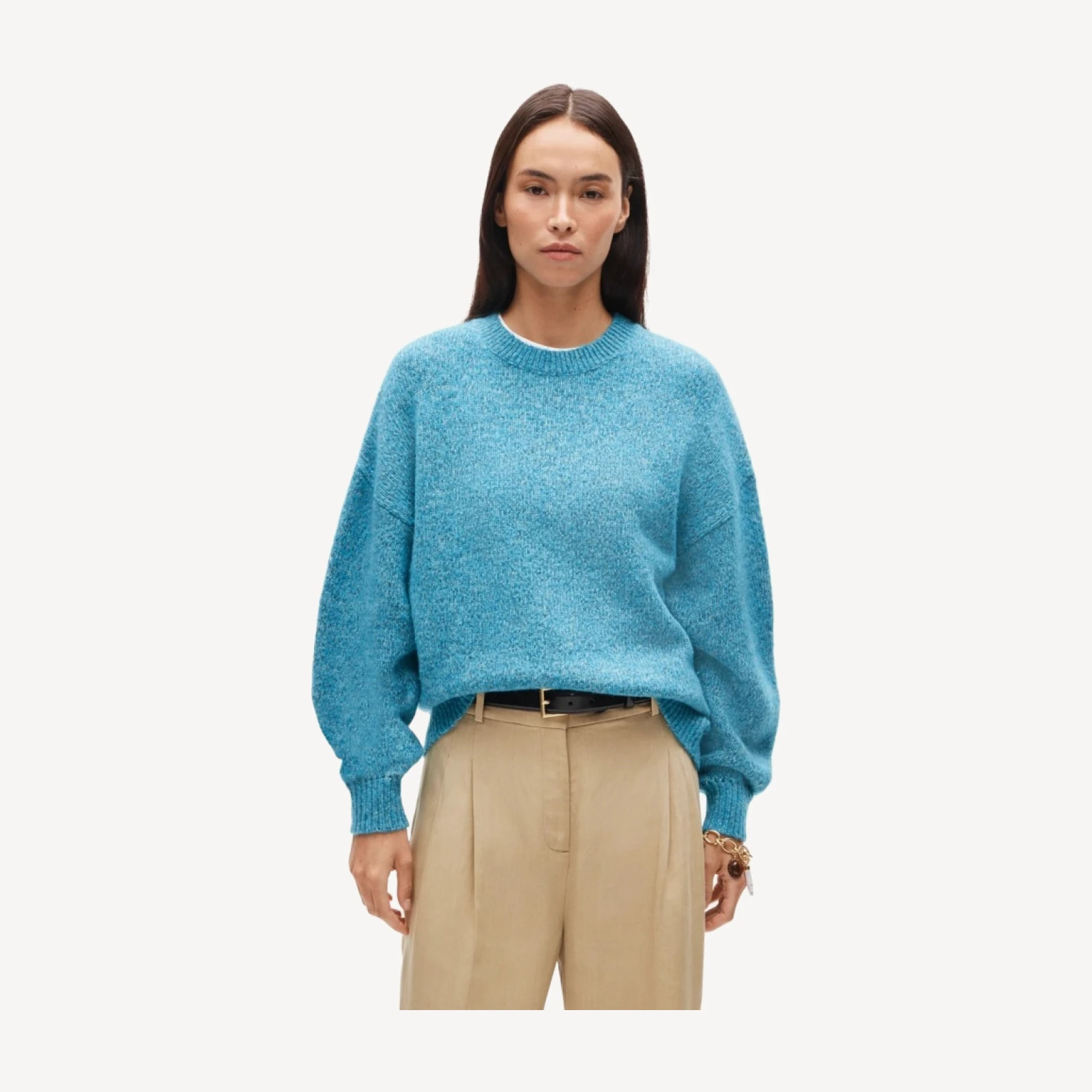 Oversized crewneck sweater in heather Italian yarn