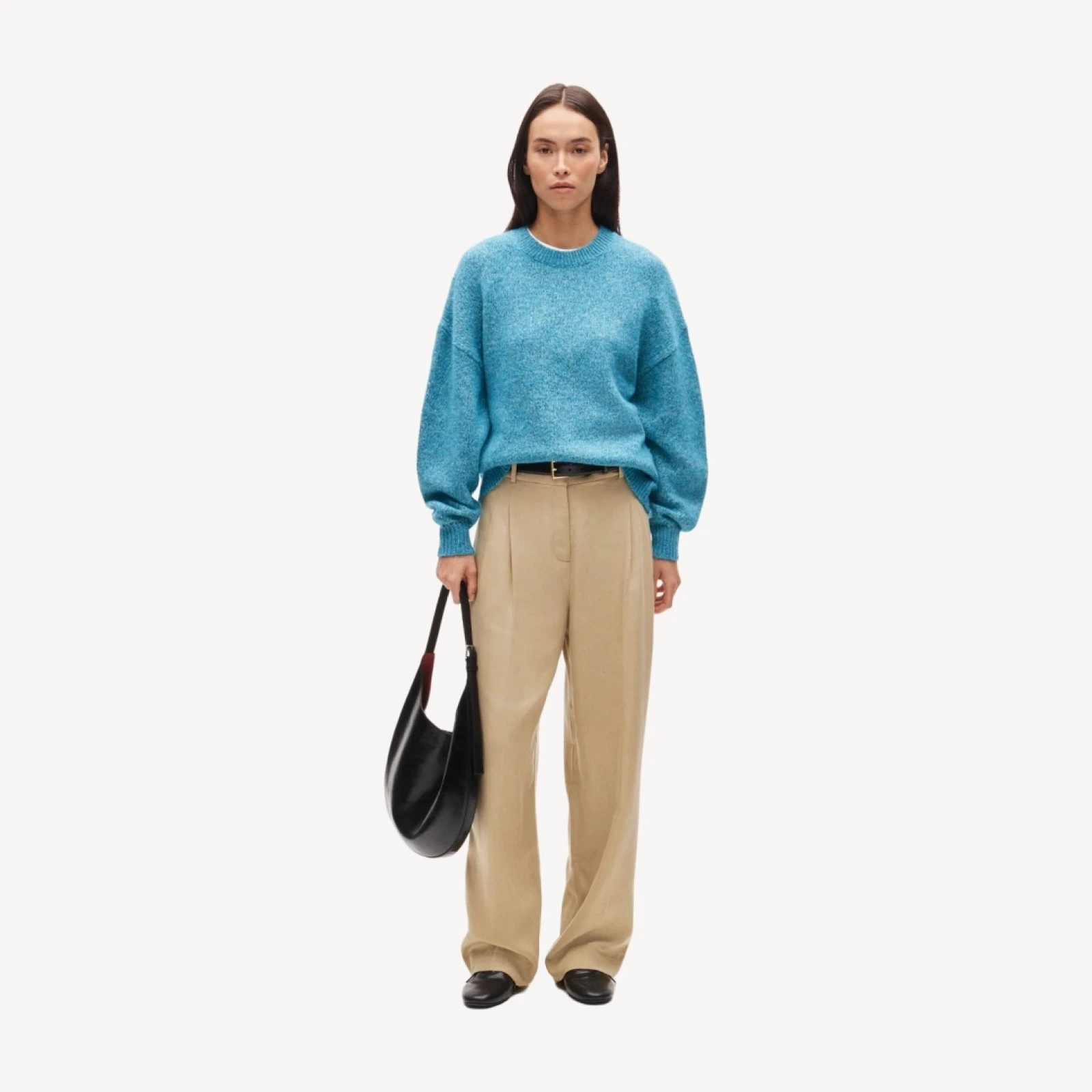 Oversized crewneck sweater in heather Italian yarn